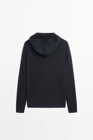 100% cotton hooded knit cardigan — NAVY BLUE 6