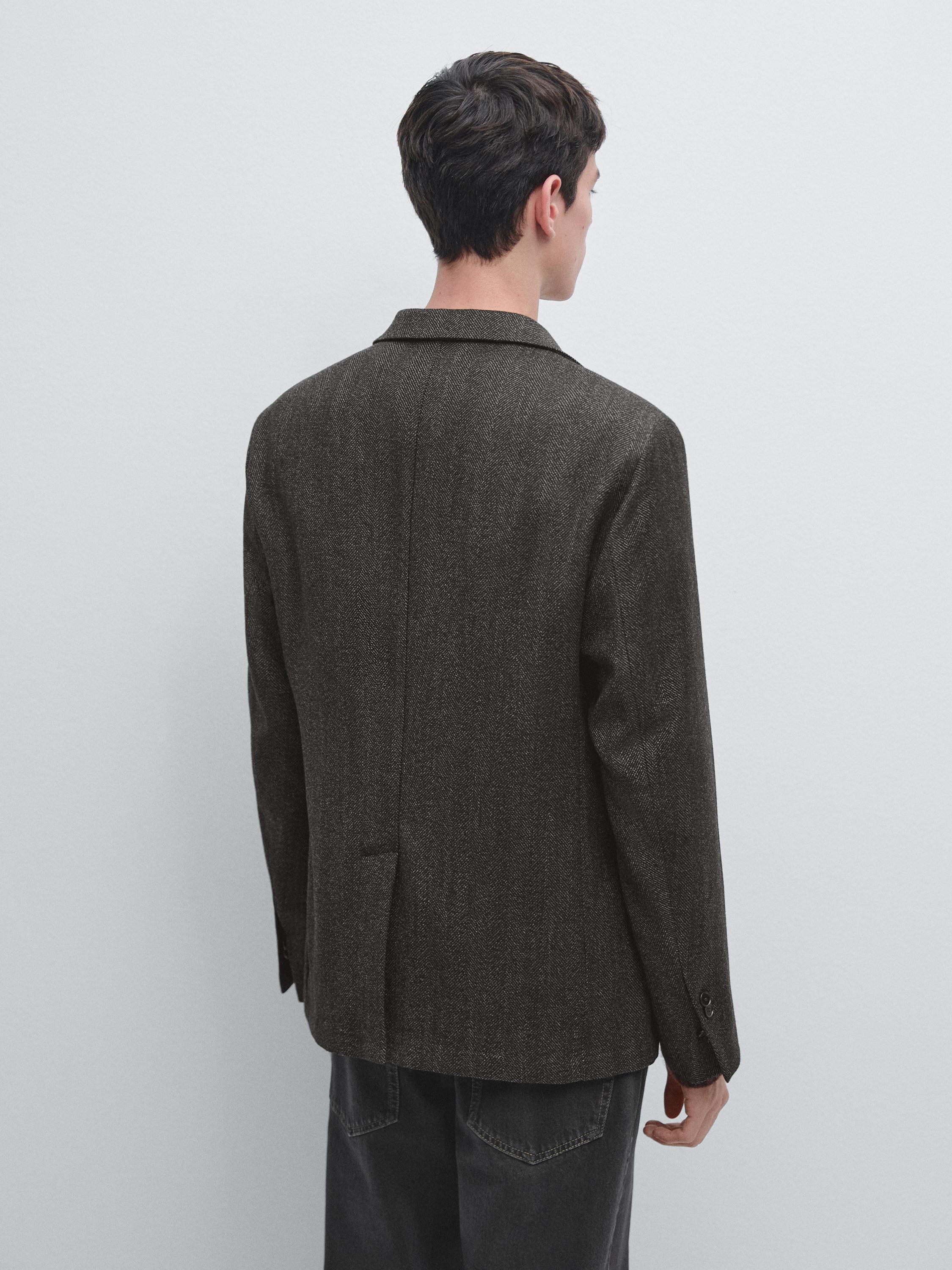 Herringbone wool blend blazer — CHARCOAL