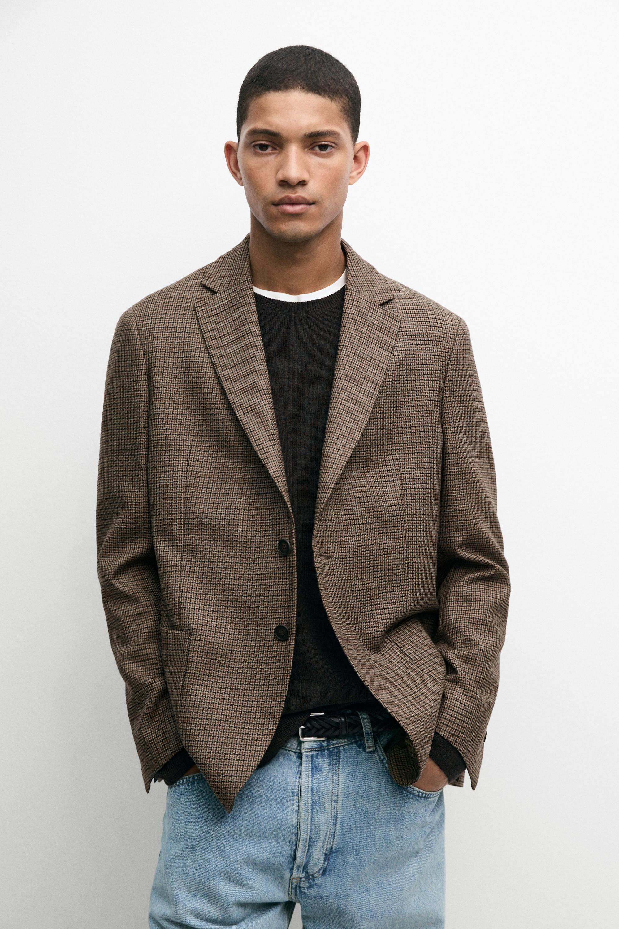 100% wool houndstooth blazer — BEIGE MARL
