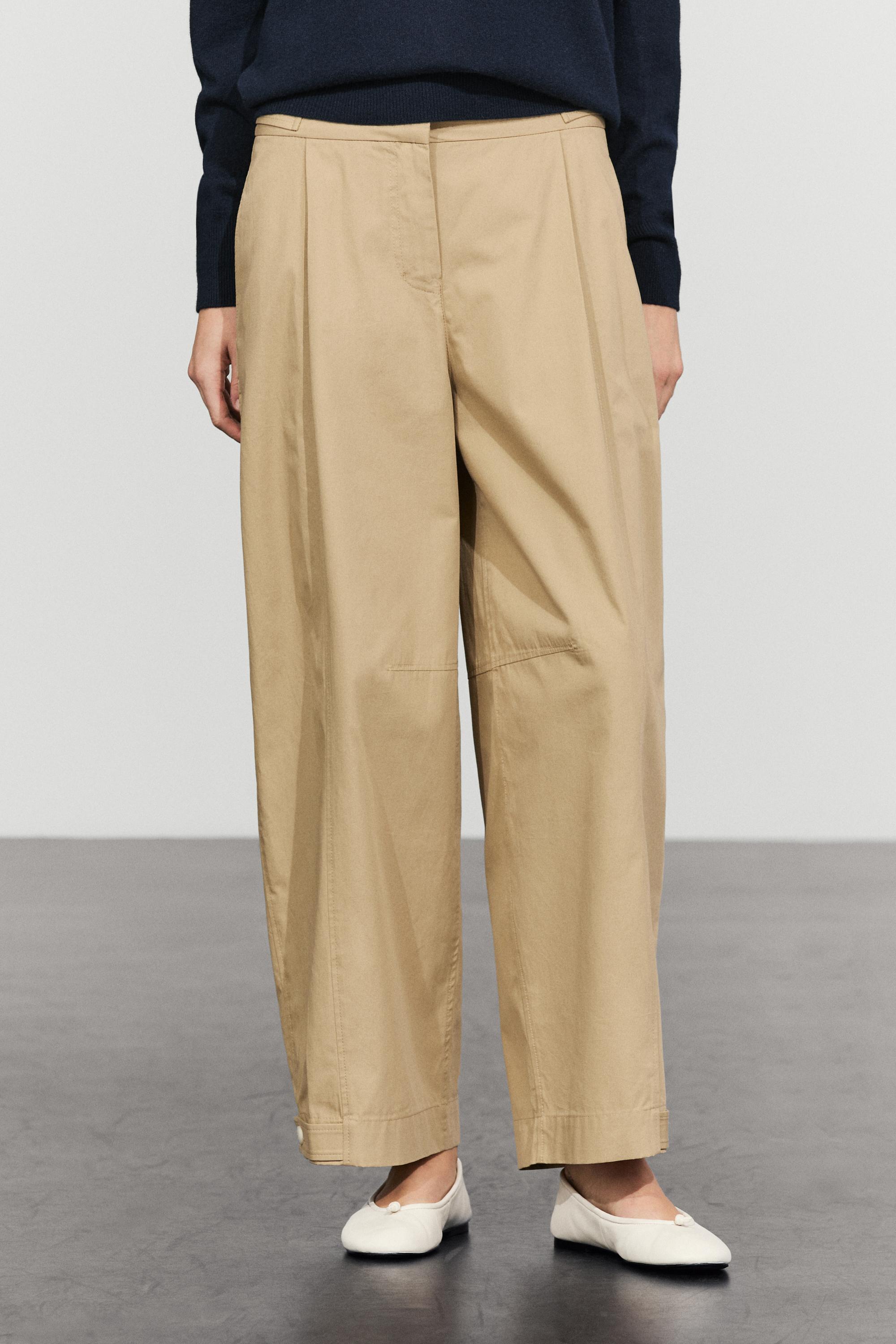 100% cotton barrel pants with adjustable hem