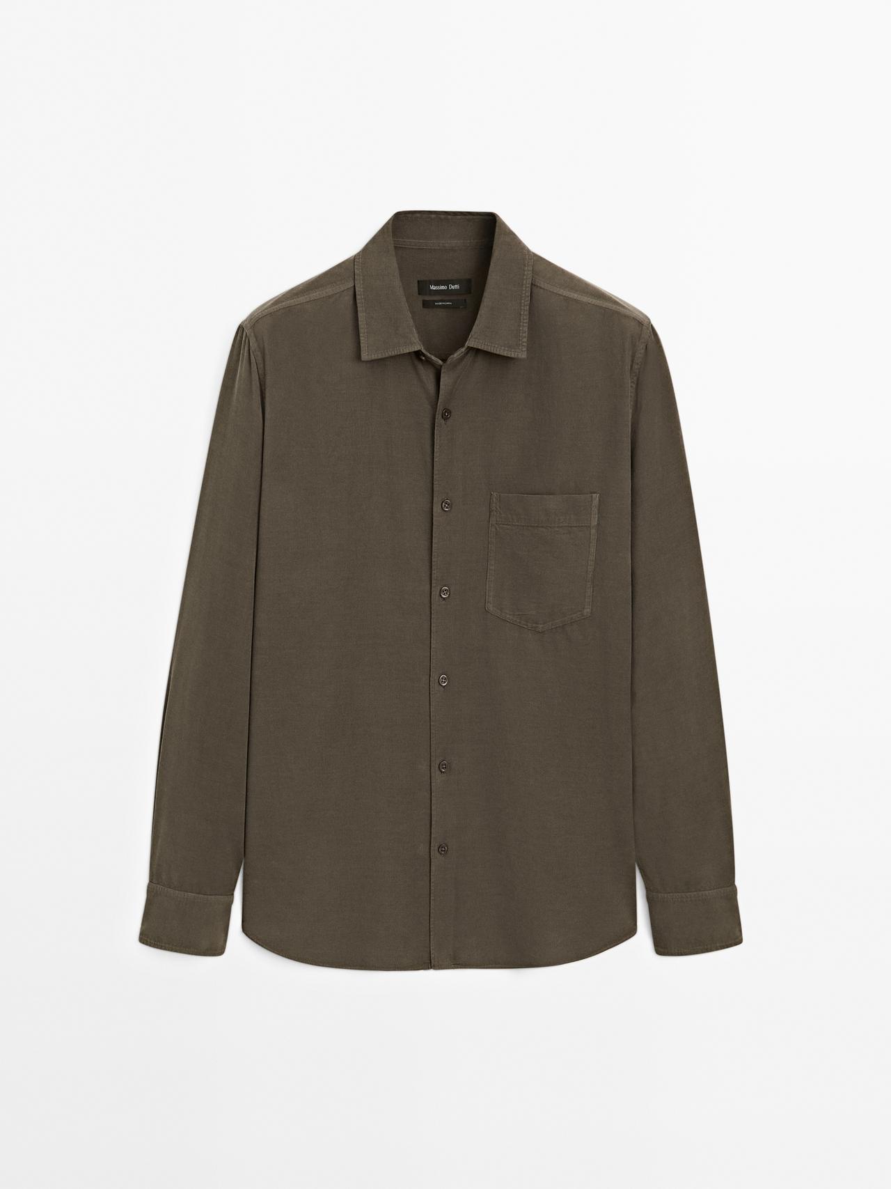 Massimo Dutti - Herre - Nålestribet, Regular Fit Skjorte - Grå - L