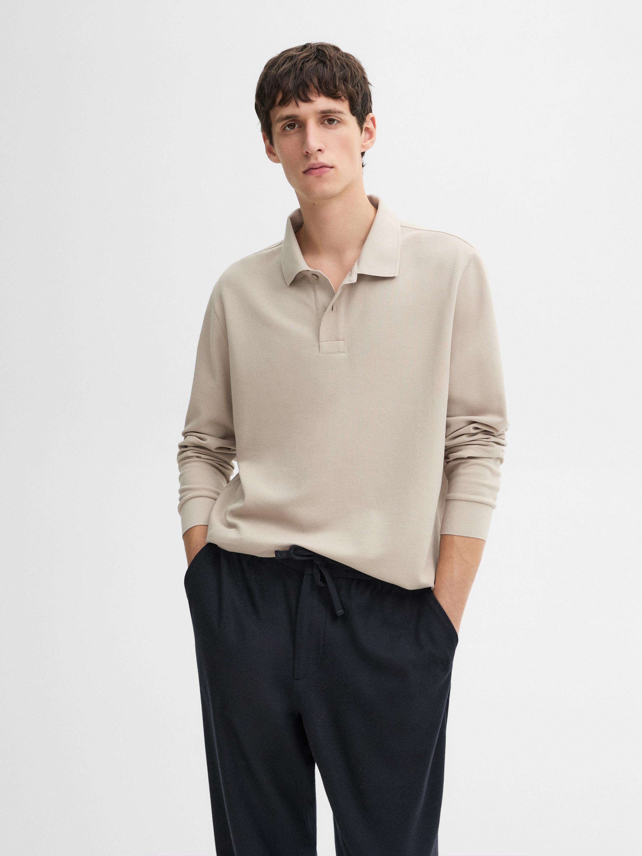 Cotton blend knit polo sweater