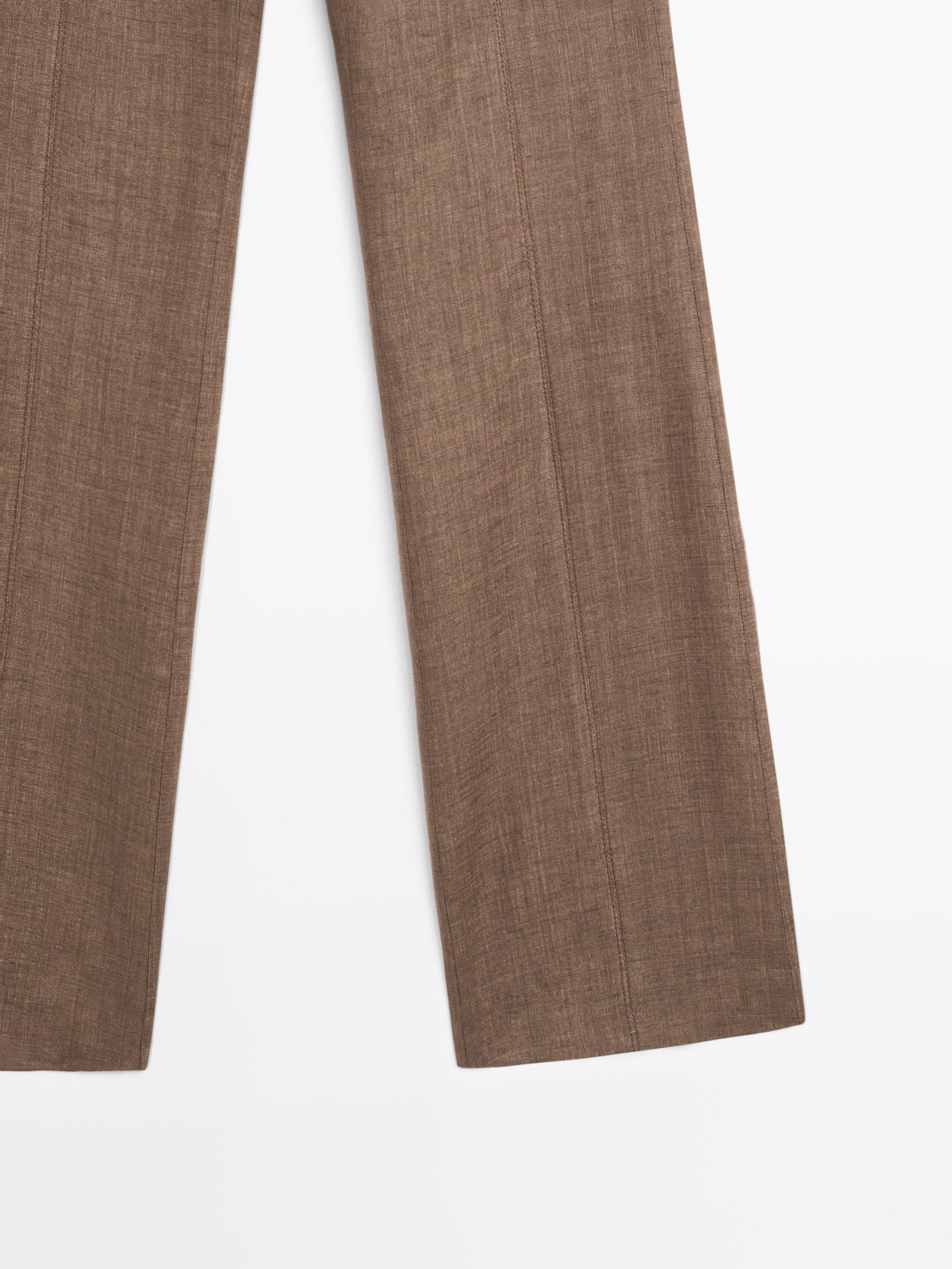 100% linen kick flare trousers — BROWN