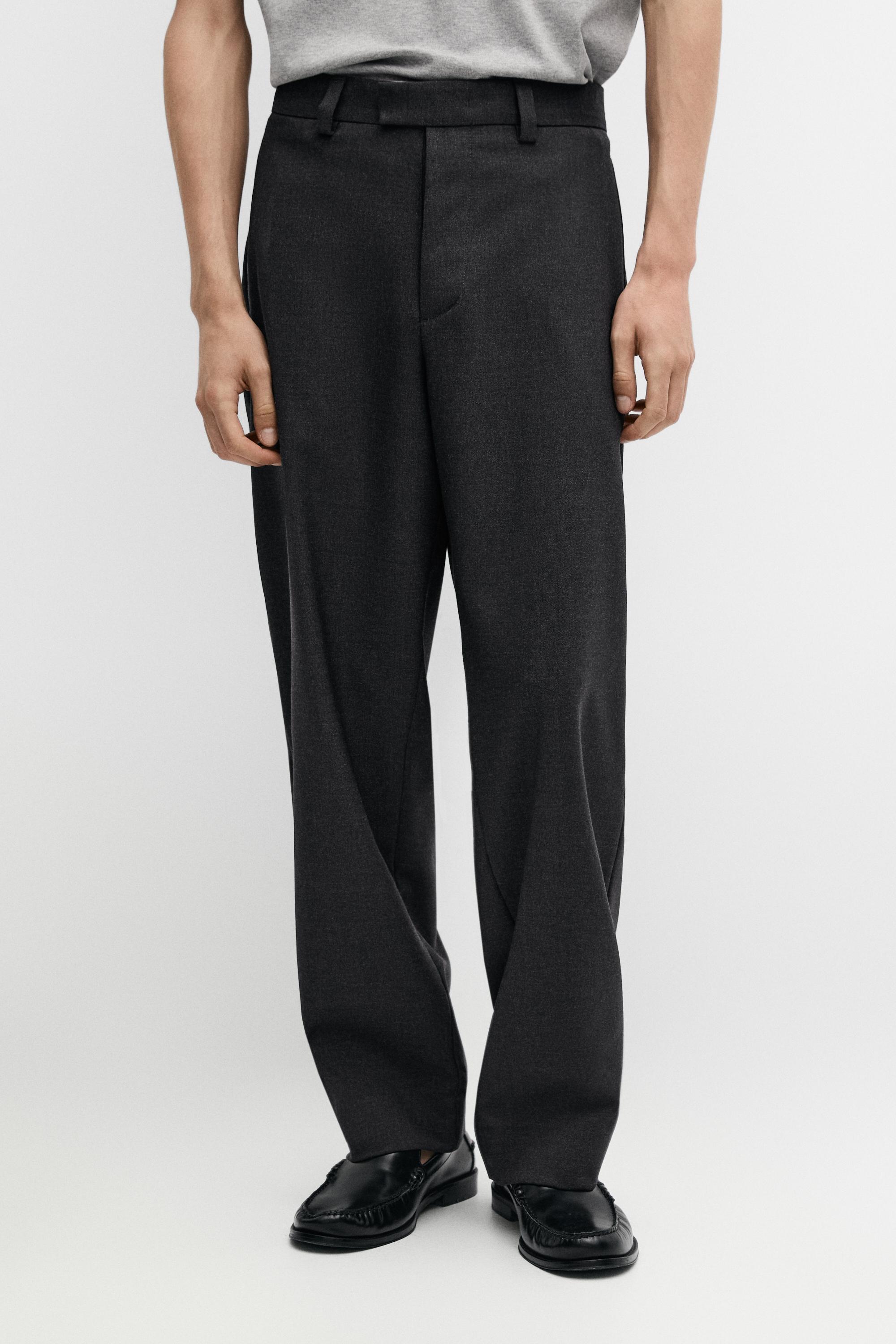 Tailored three-ply wool barrel fit trousers — CHARCOAL