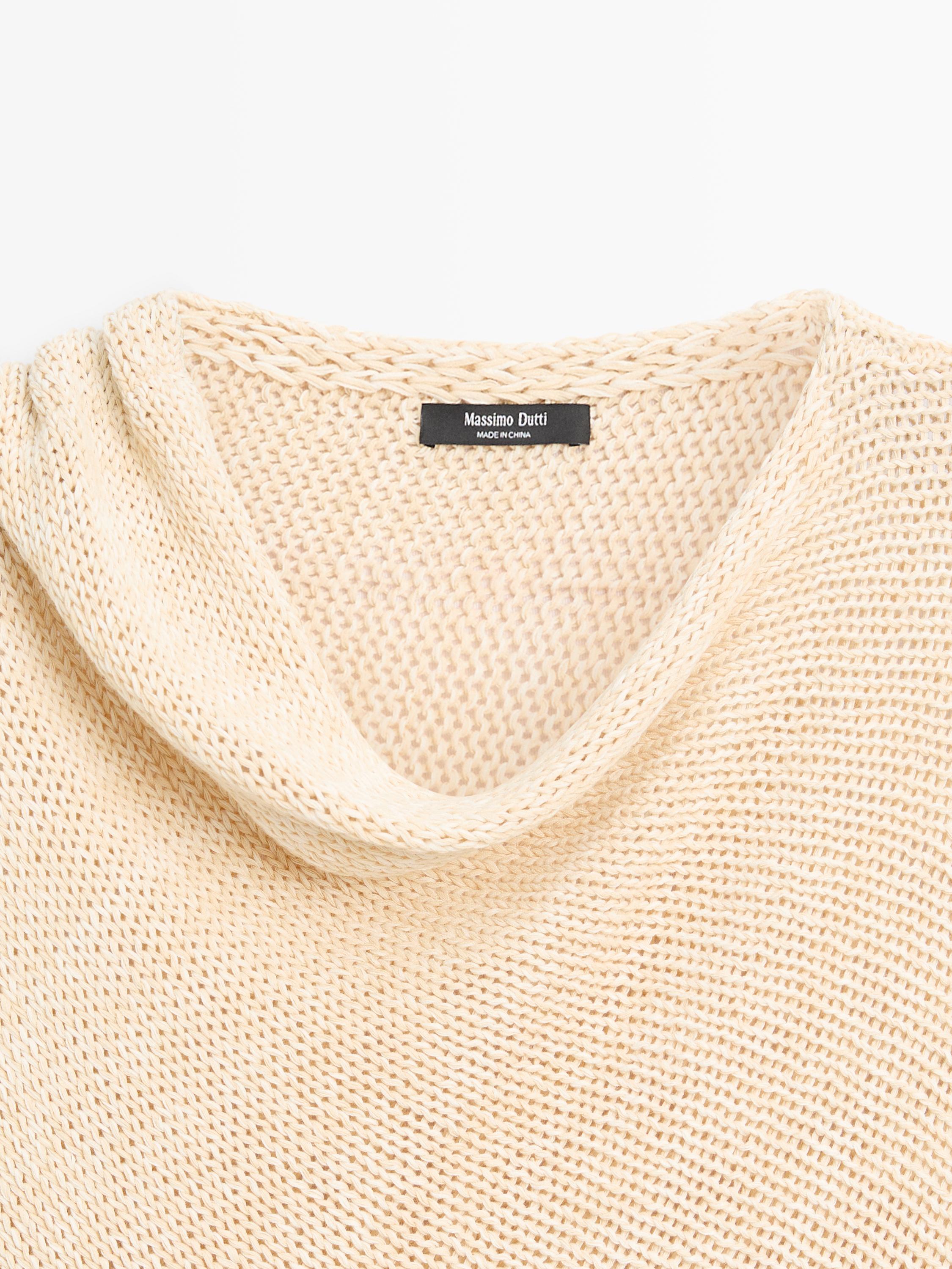 Oversize asymmetric cotton and linen sweater — Vanilla
