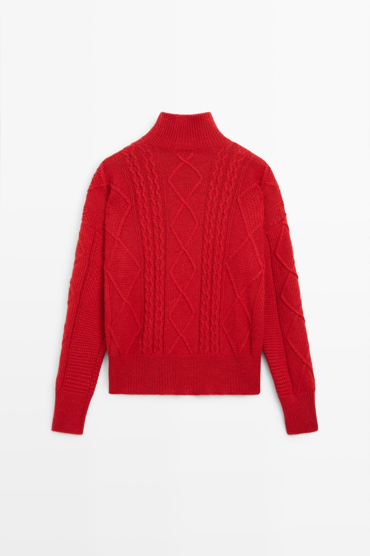 Wool blend cable-knit sweater — RED