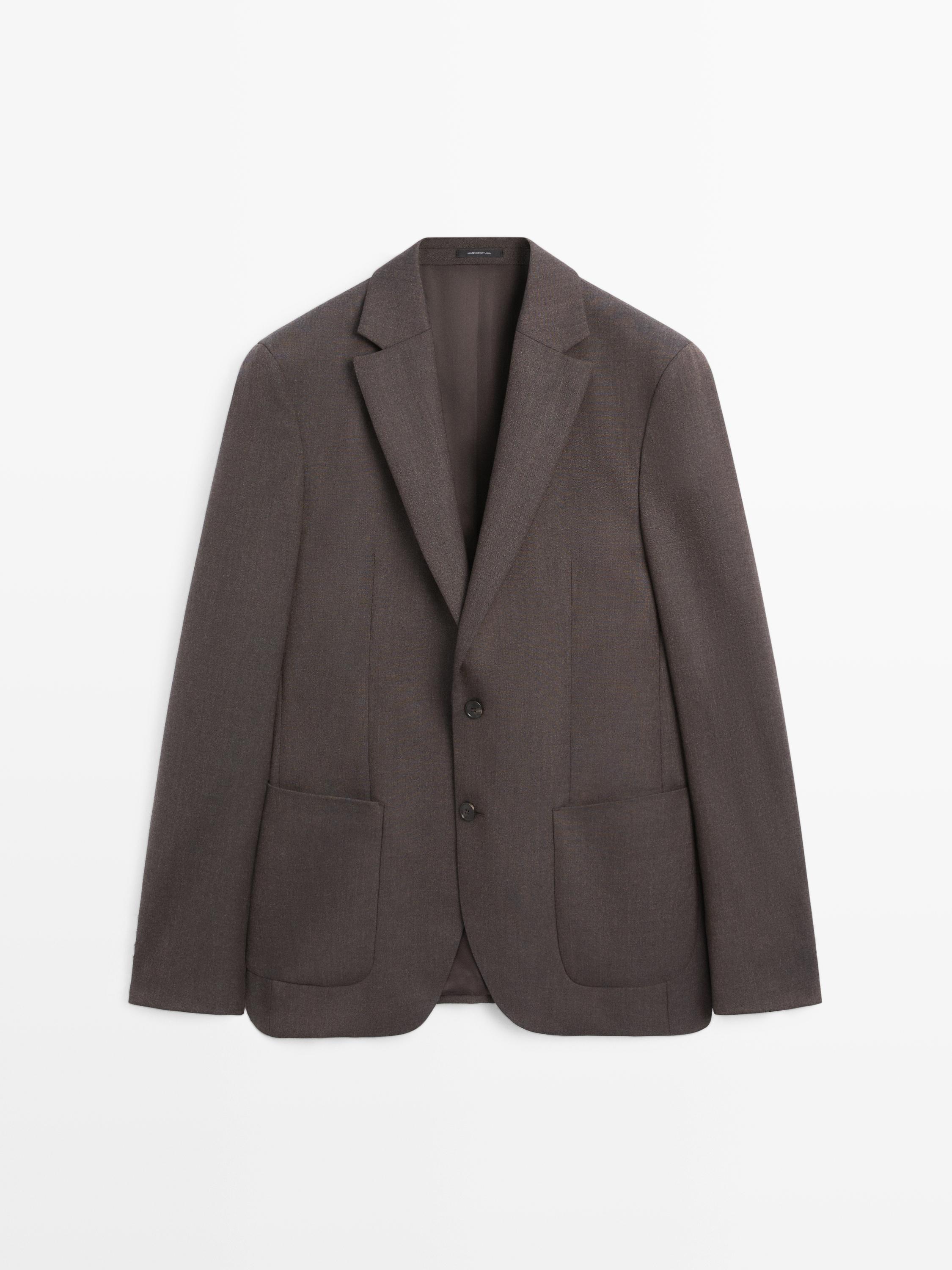 100% wool tailored blazer — BROWN