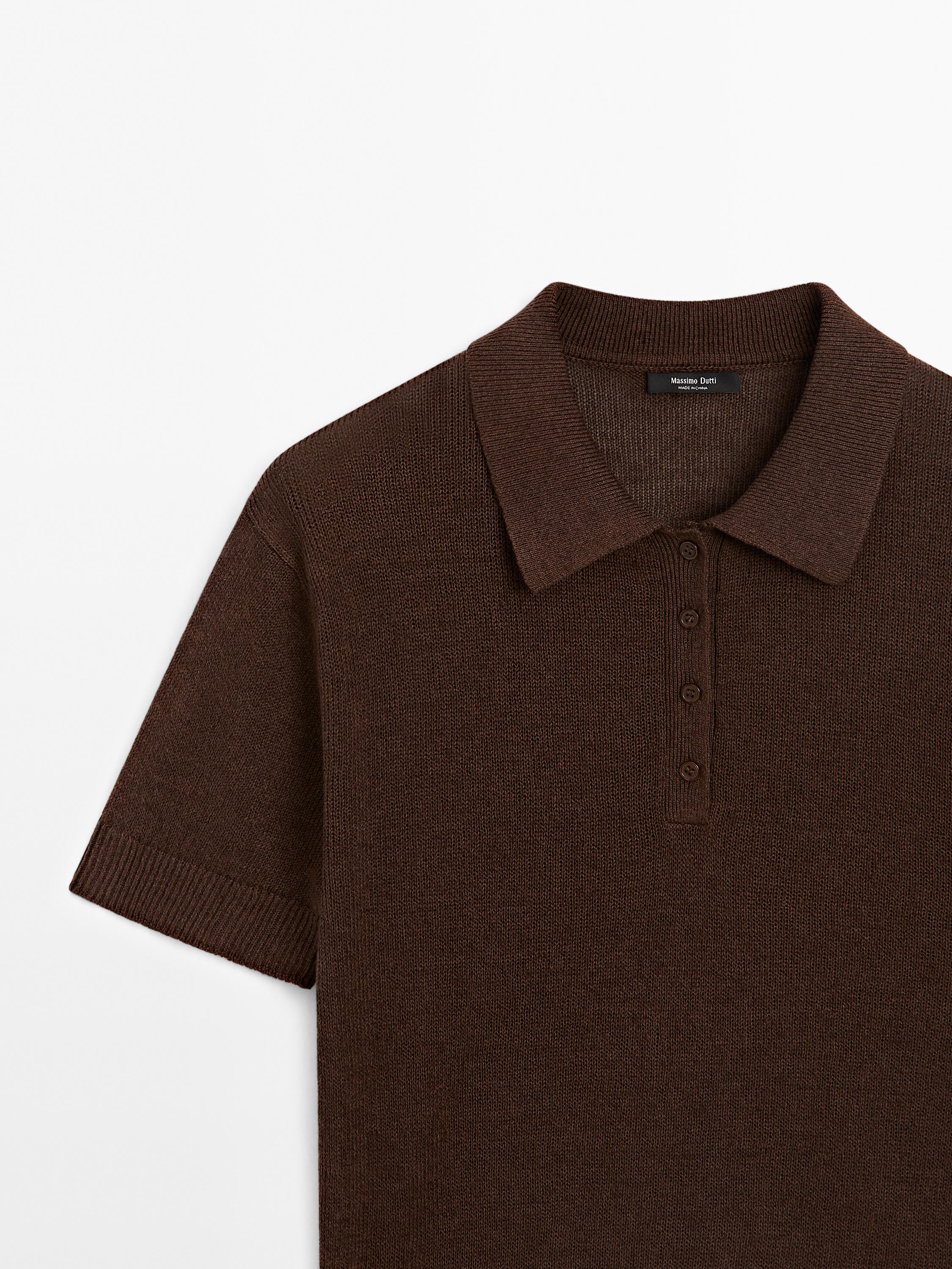 Linen blend cutwork polo sweater