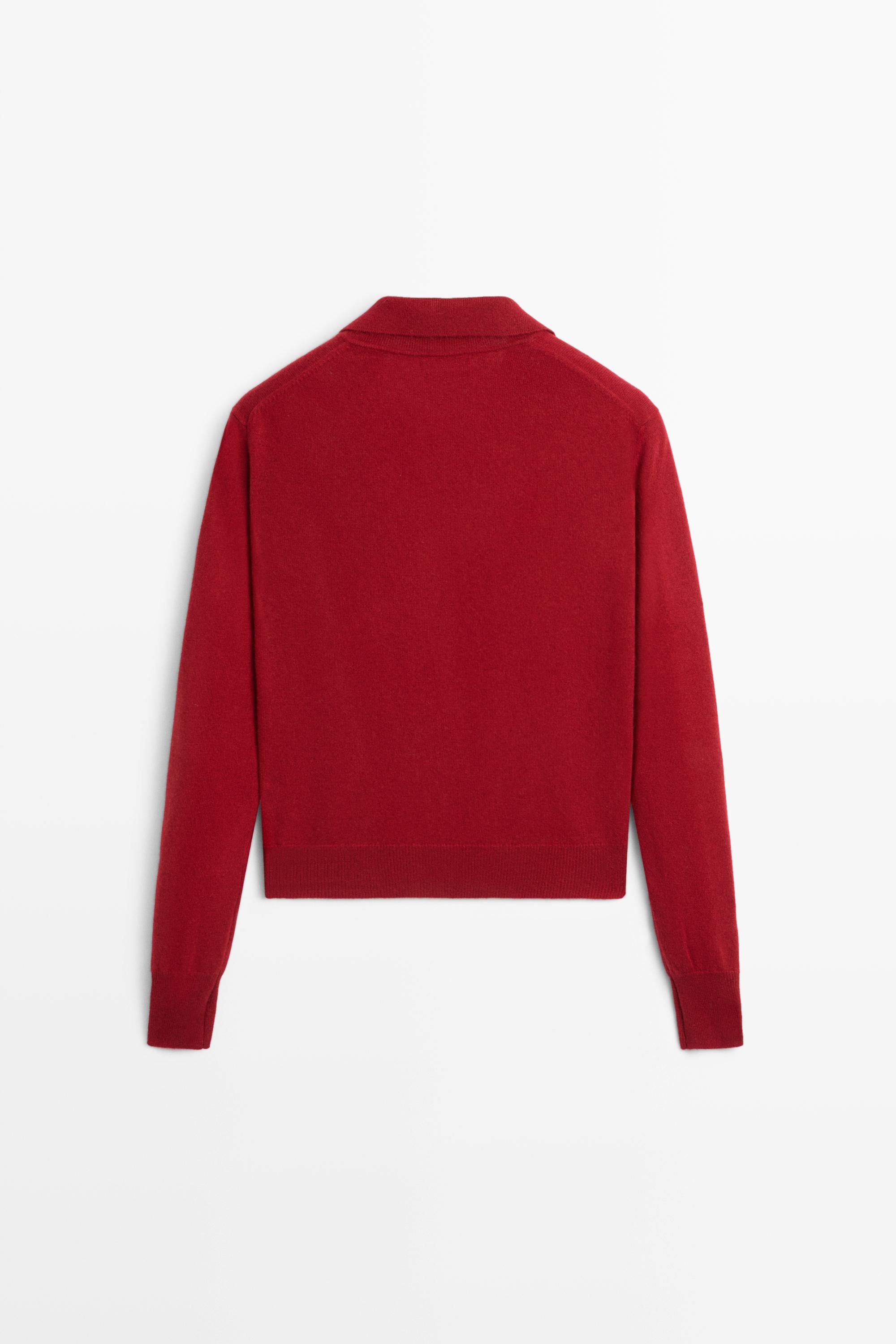 100% cashmere knit polo collar cardigan — MAROON
