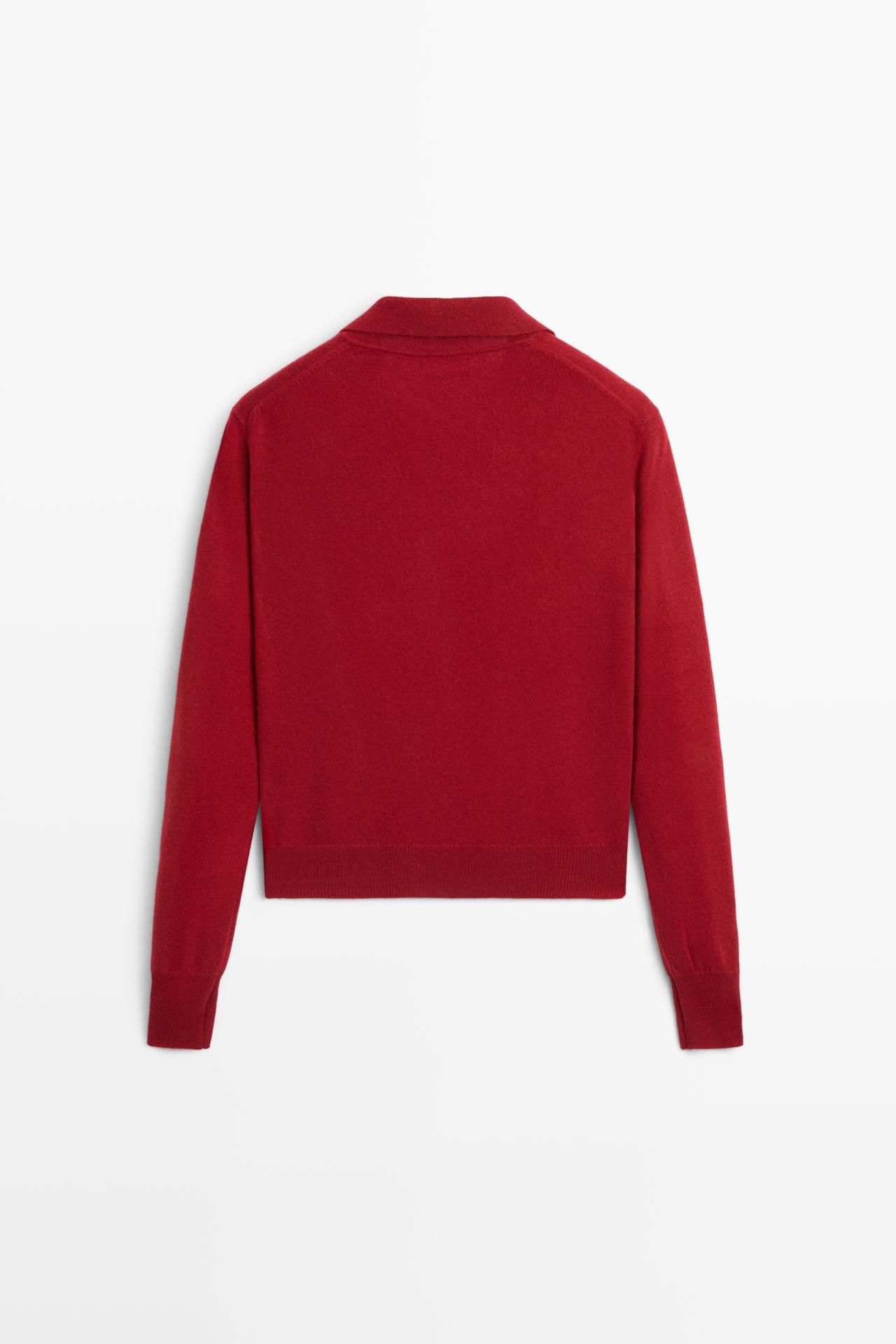 100% cashmere knit polo collar cardigan — MAROON
