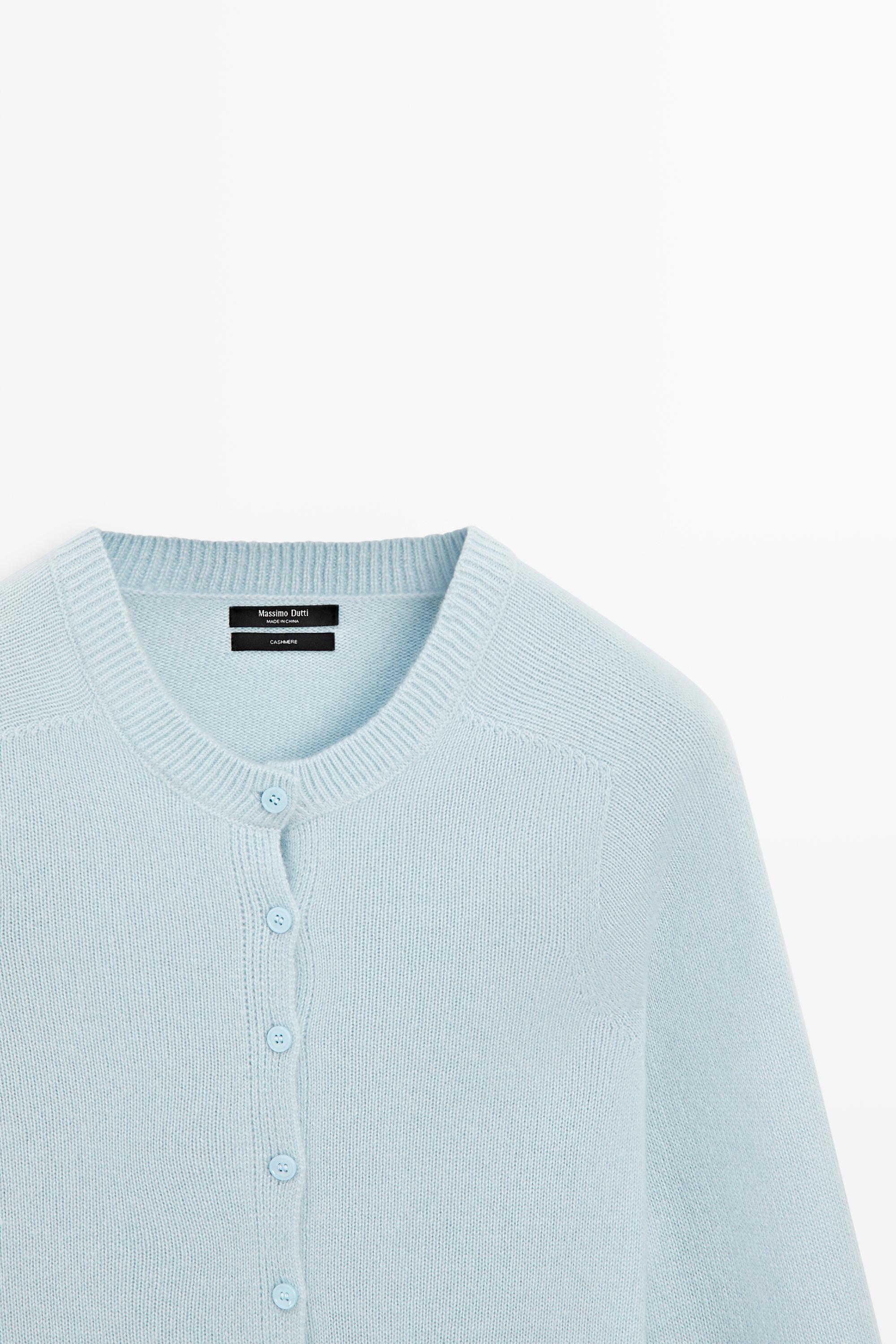 100% cashmere cropped knit cardigan — SKY BLUE
