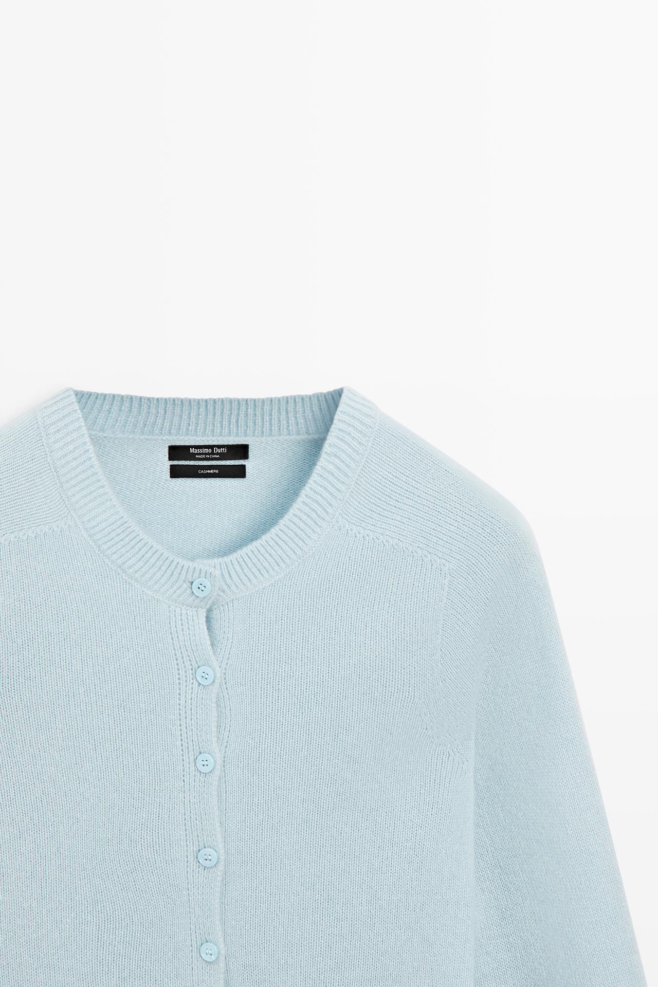 100% cashmere cropped knit cardigan — SKY BLUE