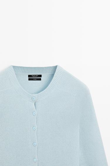 100% cashmere cropped knit cardigan — SKY BLUE 4