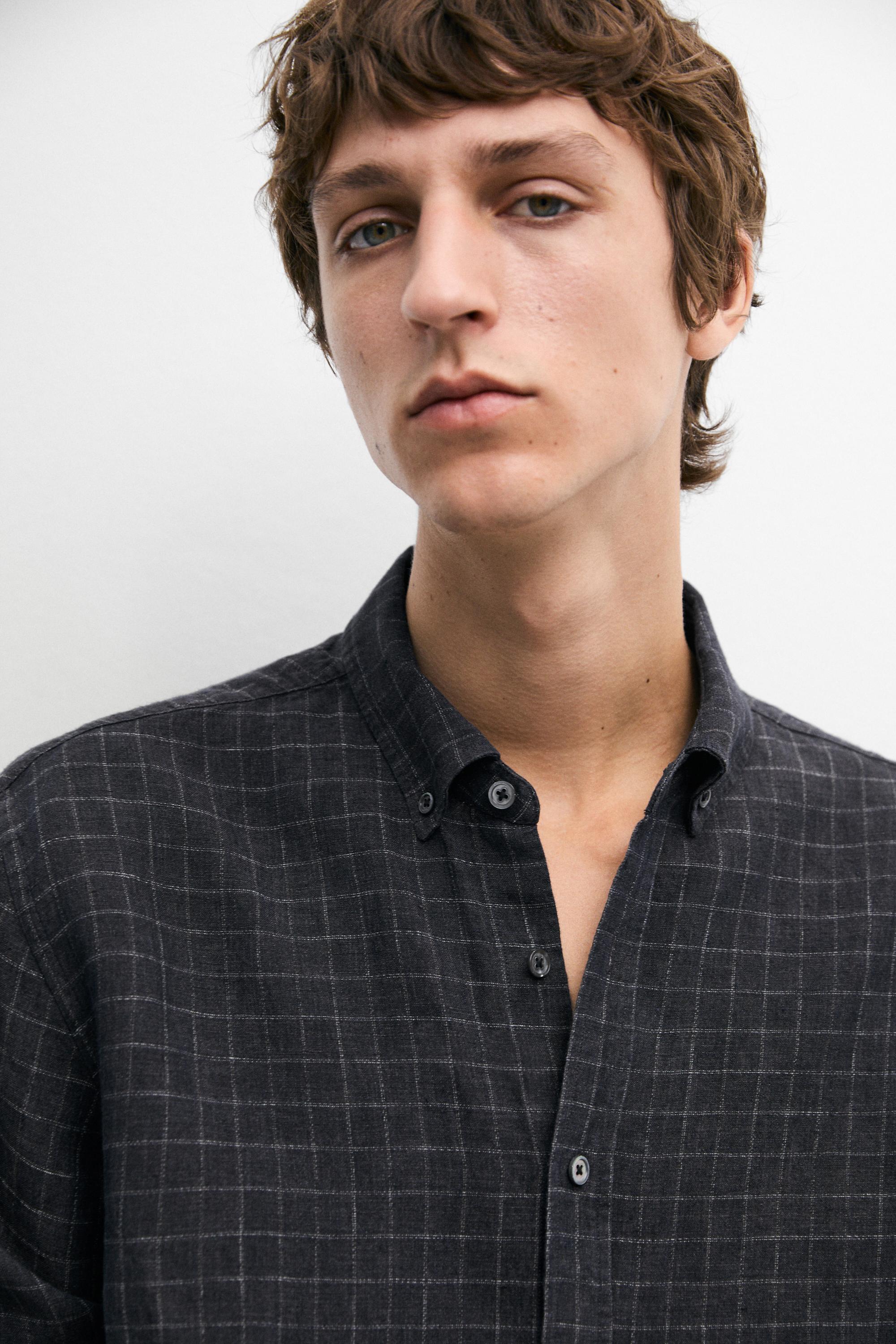100% linen regular fit check shirt — LEAD