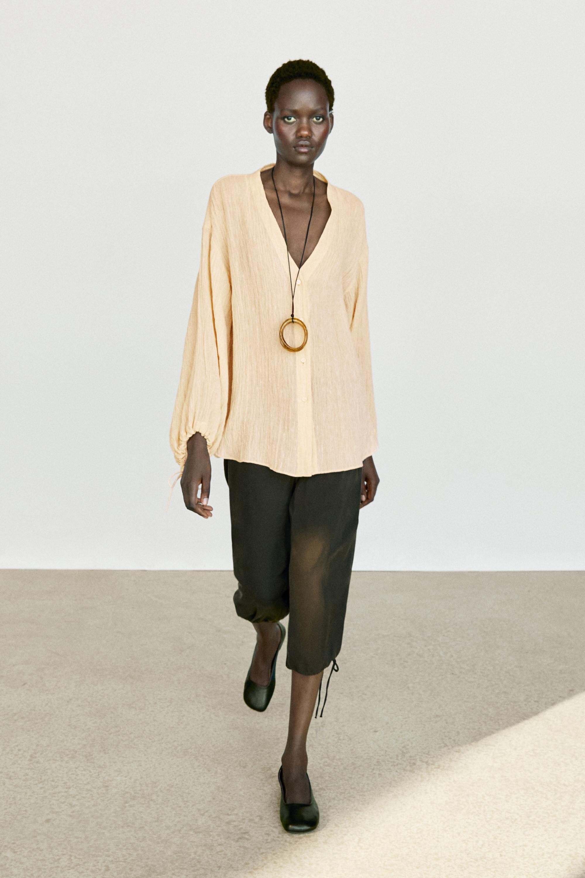 Pleated linen blend shirt