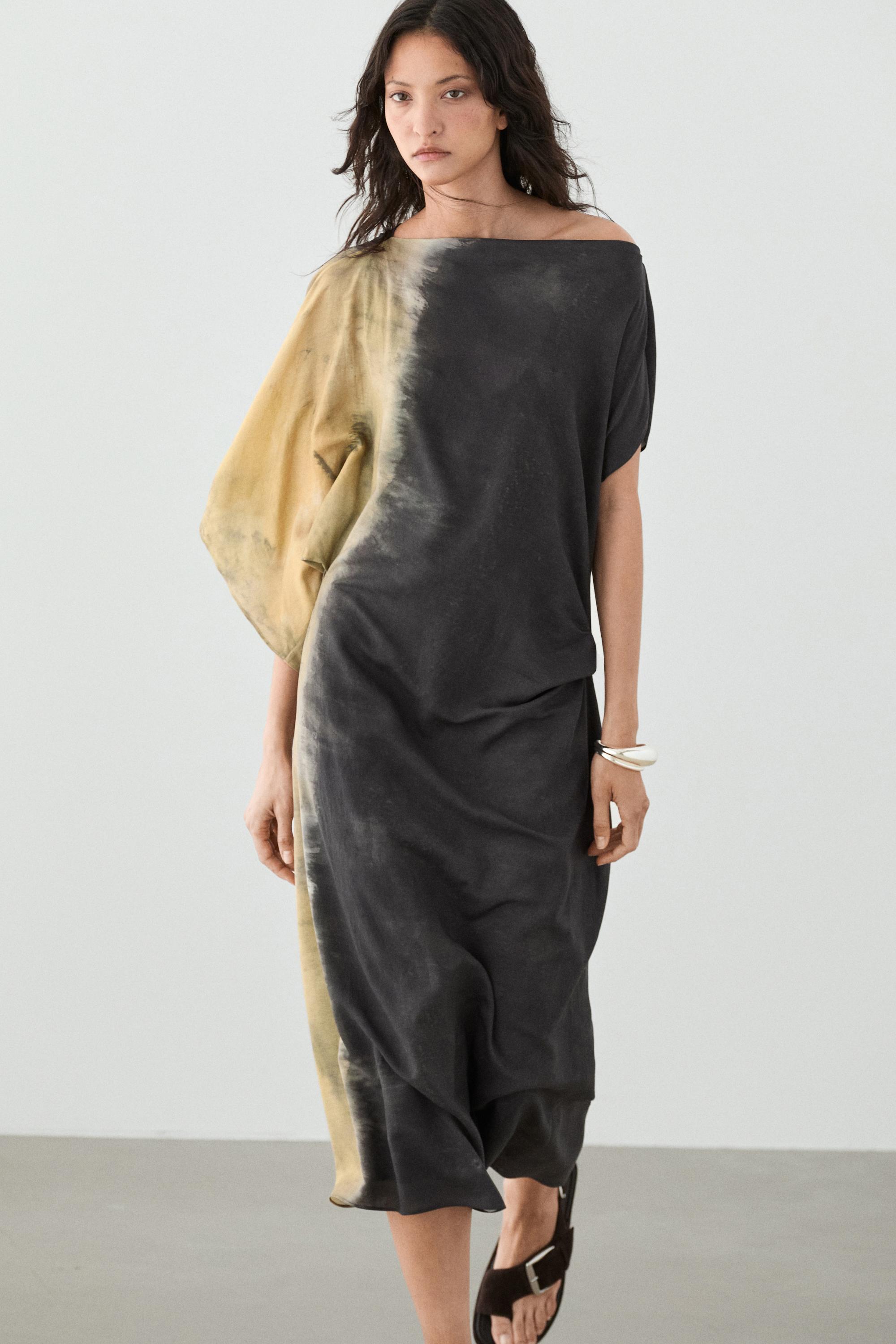 Tie-dye print midi dress Grey Blue Dress | Massimo Dutti Tie-dye print midi dress Grey Blue Dress | Massimo Dutti
