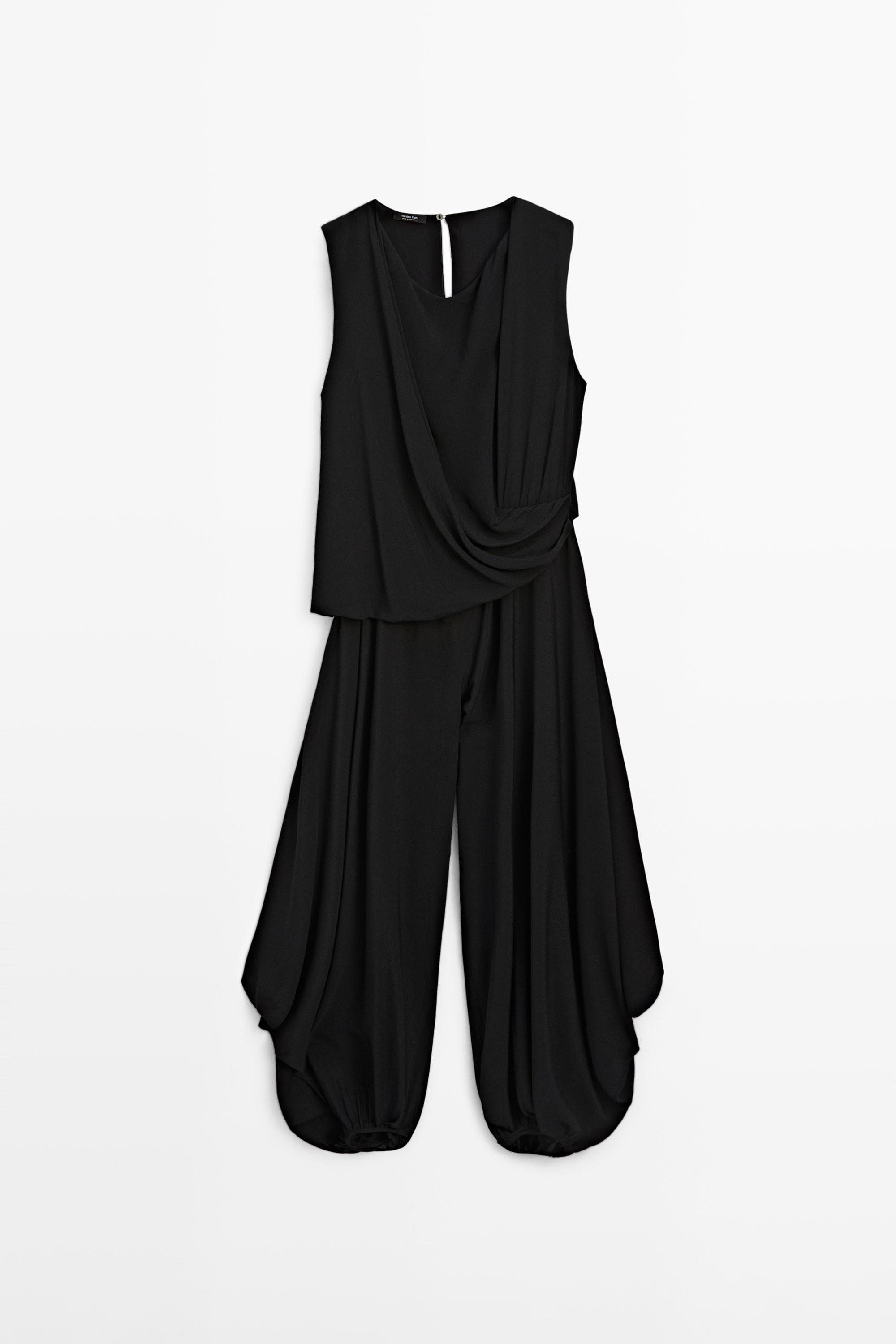 Flowing semi-sheer jumpsuit dress — BLACK