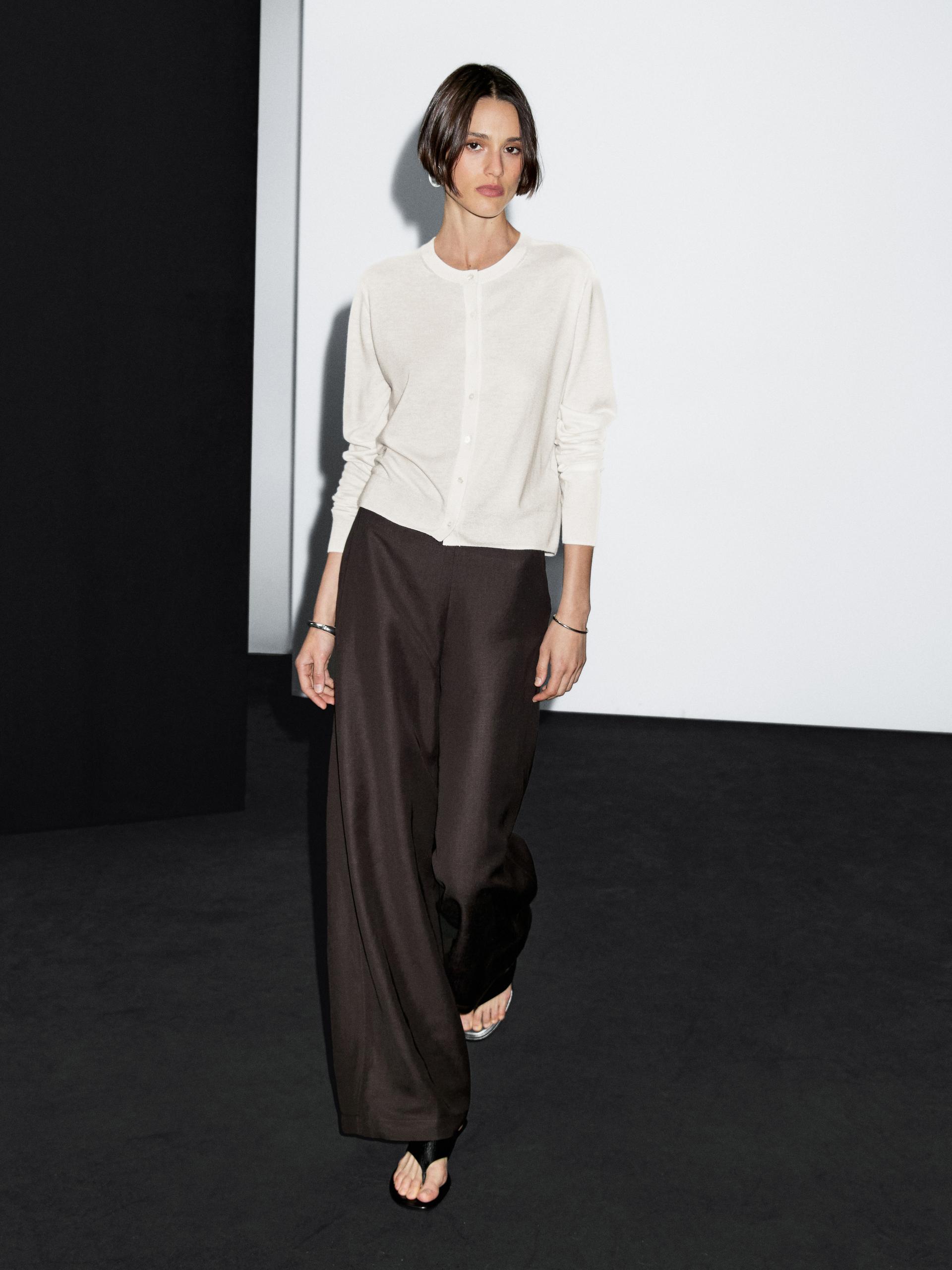 Cárdigan Punto Cuello Redondo Con Lana - Crudo - Xl - Massimo Dutti - Mujer