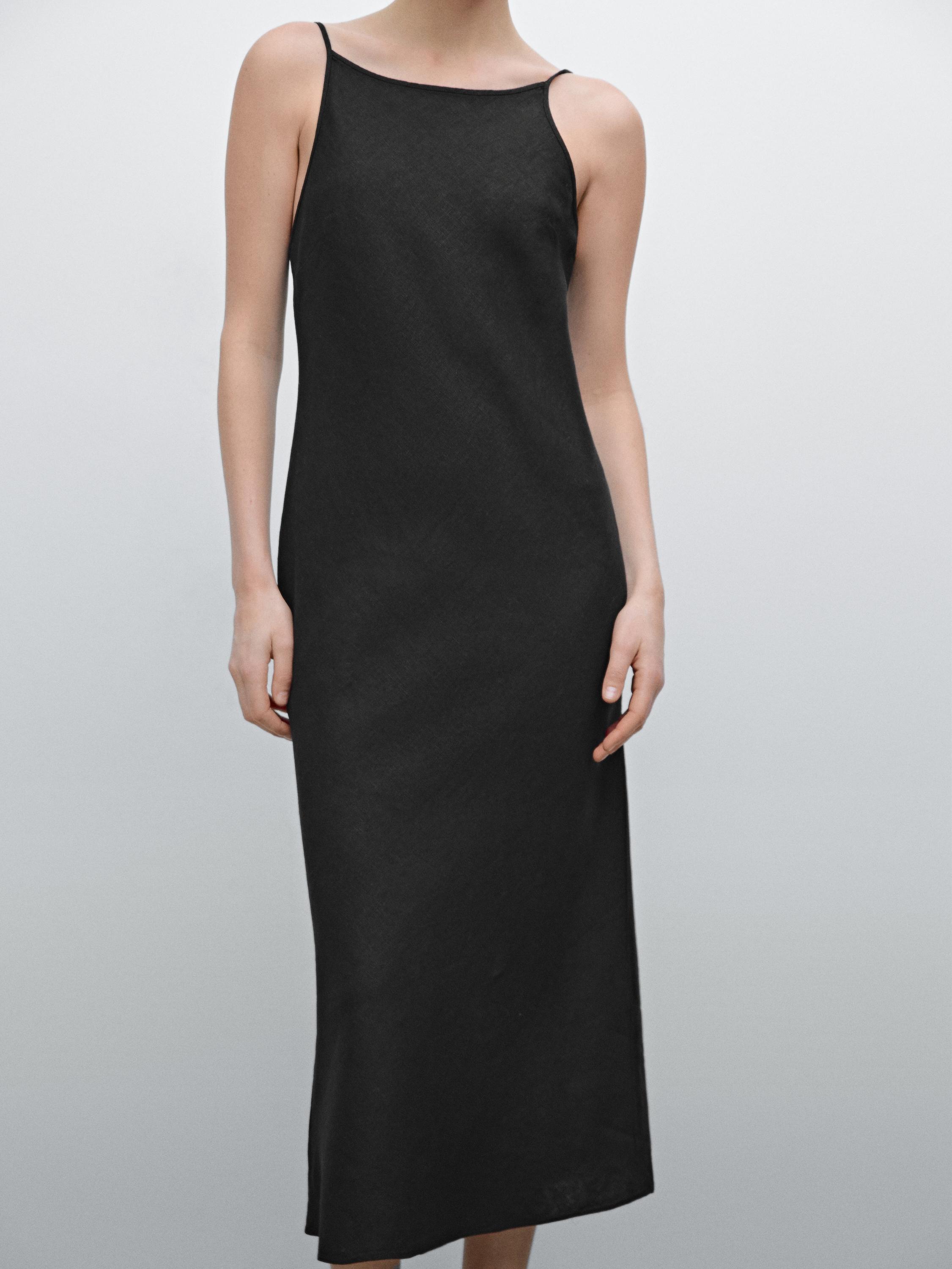 فستان ميدي كتان 100% بياقة هالتر