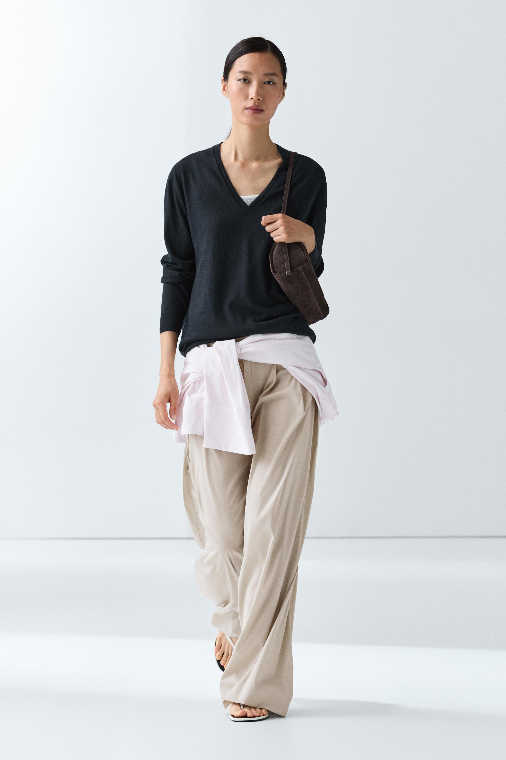 Pullover In Maglia Con Scollo A V - Blu Marino - Xl - Massimo Dutti - Female-image