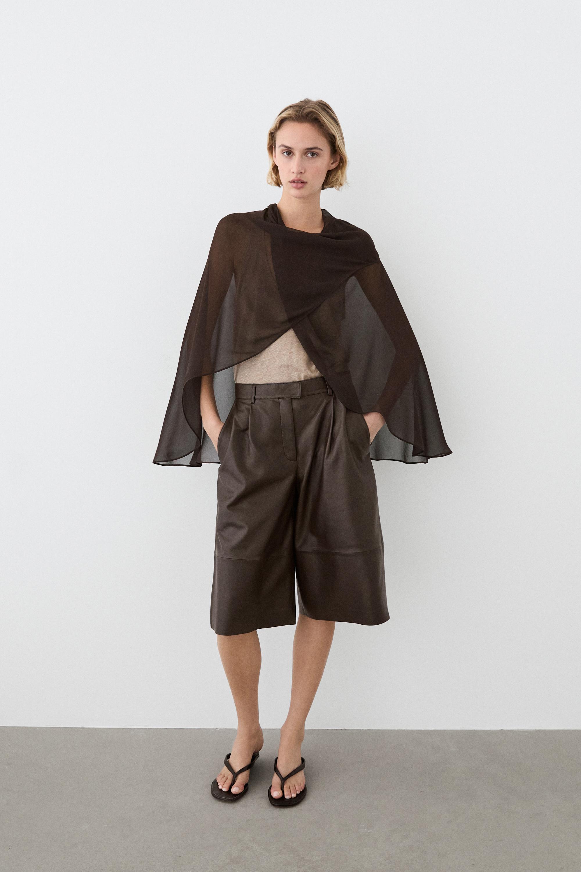 100% mulberry silk crossover cape — BROWN