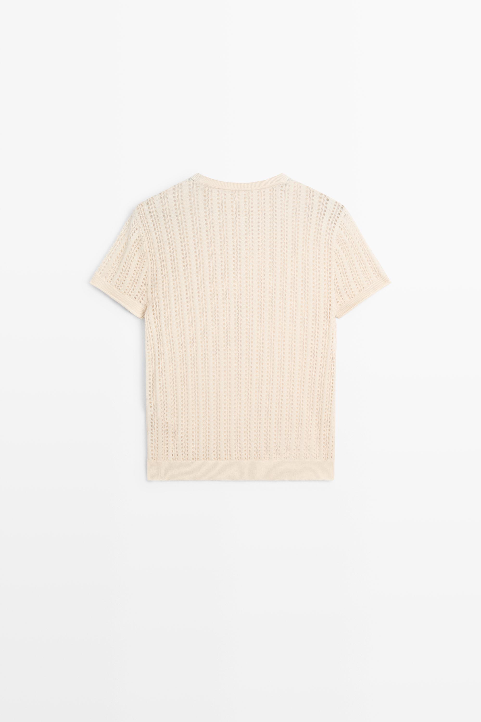 Short sleeve cutwork knit top — CREAM