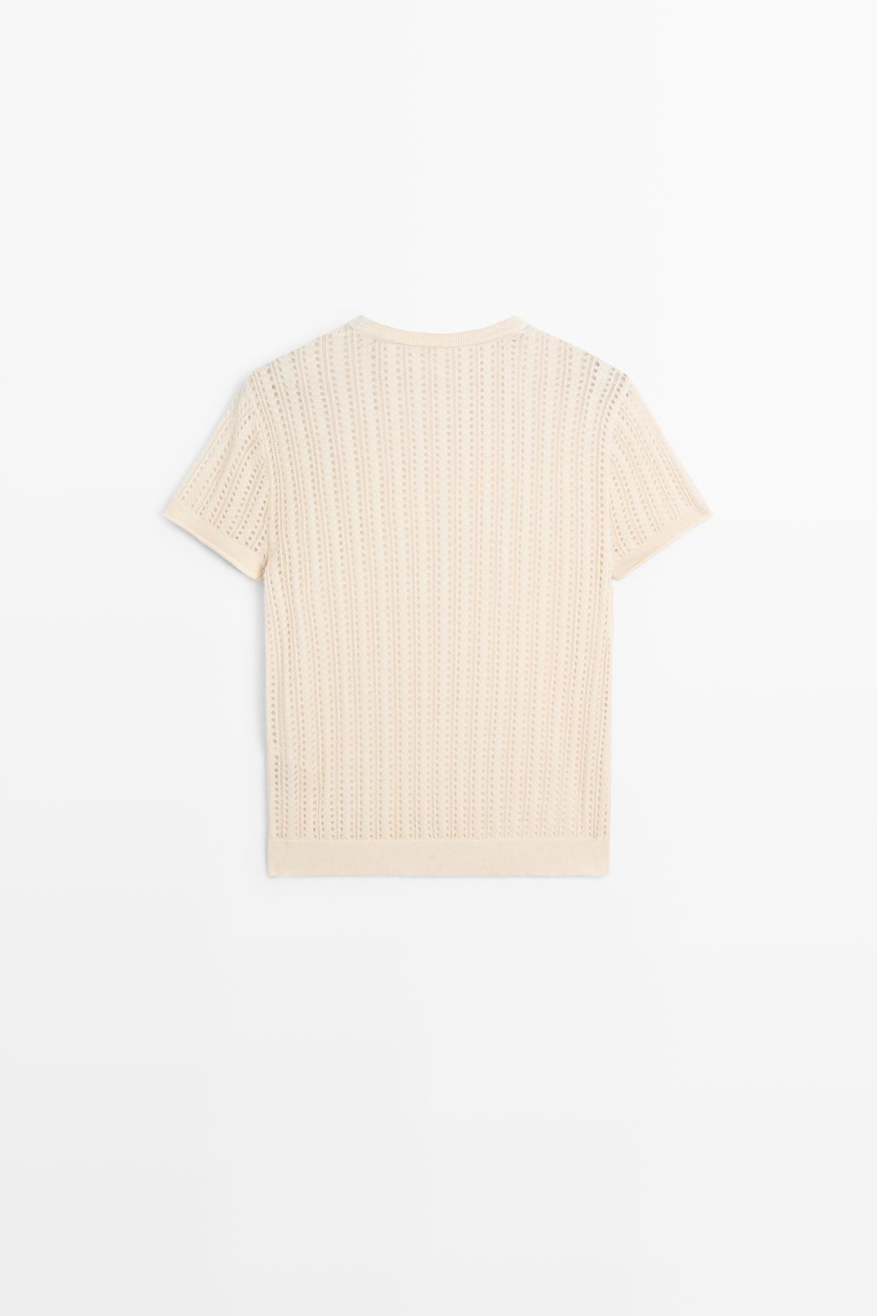 Short sleeve cutwork knit top — CREAM