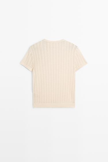 Short sleeve cutwork knit top — CREAM 6