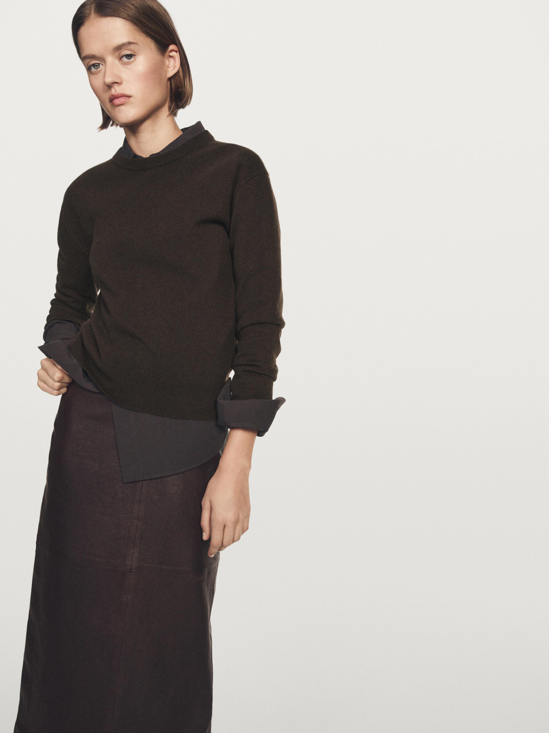 Wool blend crew neck knit sweater