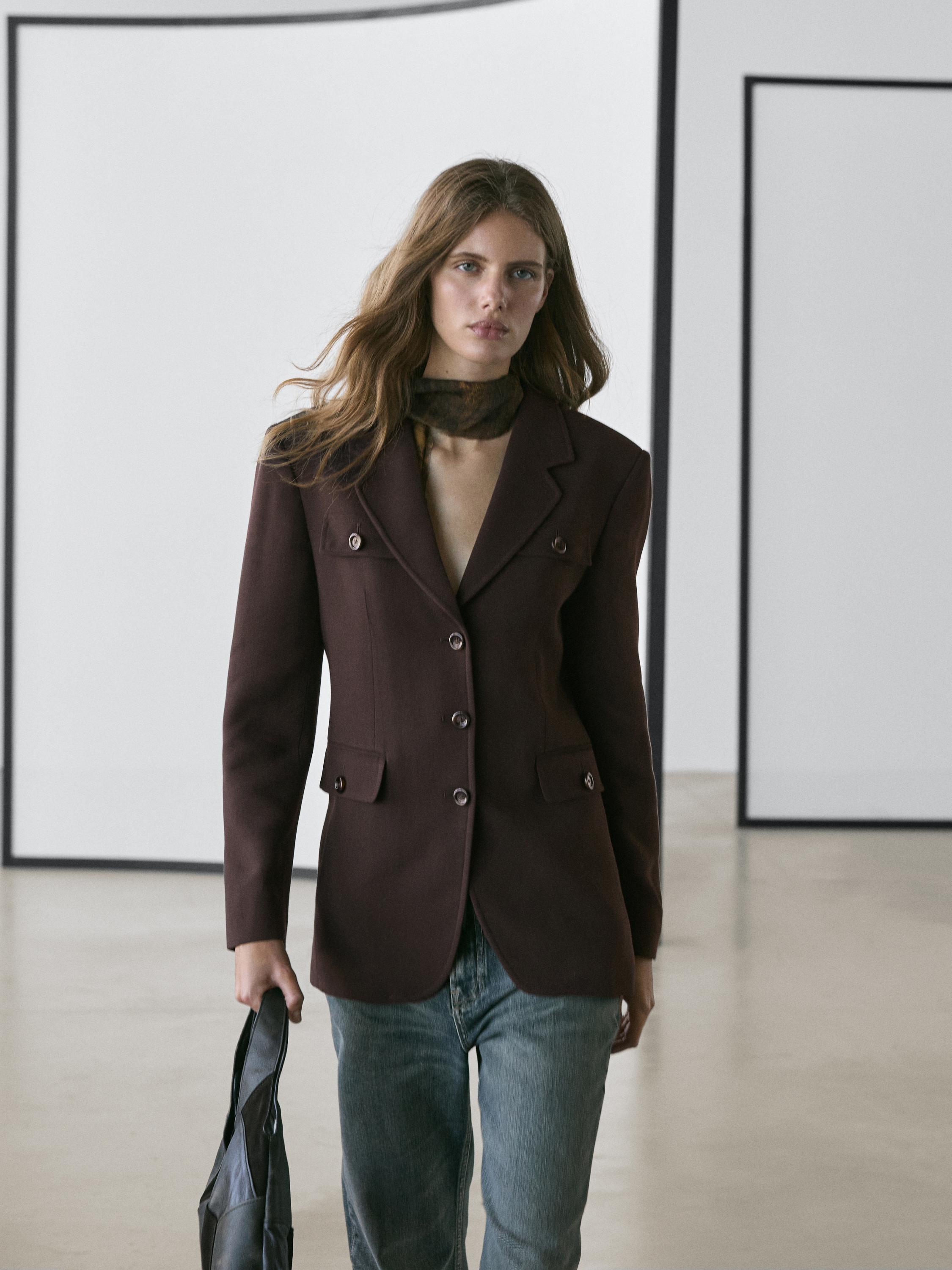 Blazer with pockets and lapel collar — Chocolate
