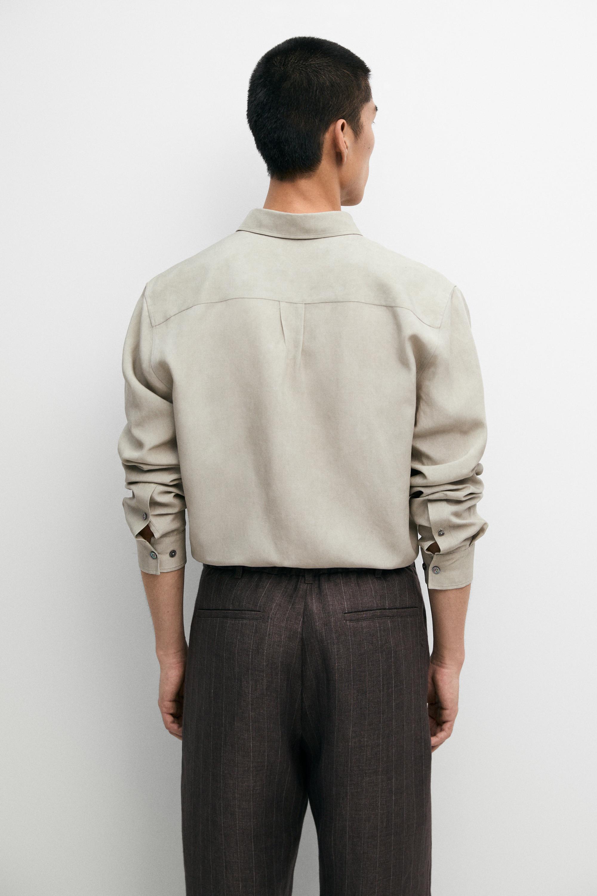 Flowing regular fit lyocell-linen shirt — GREEN