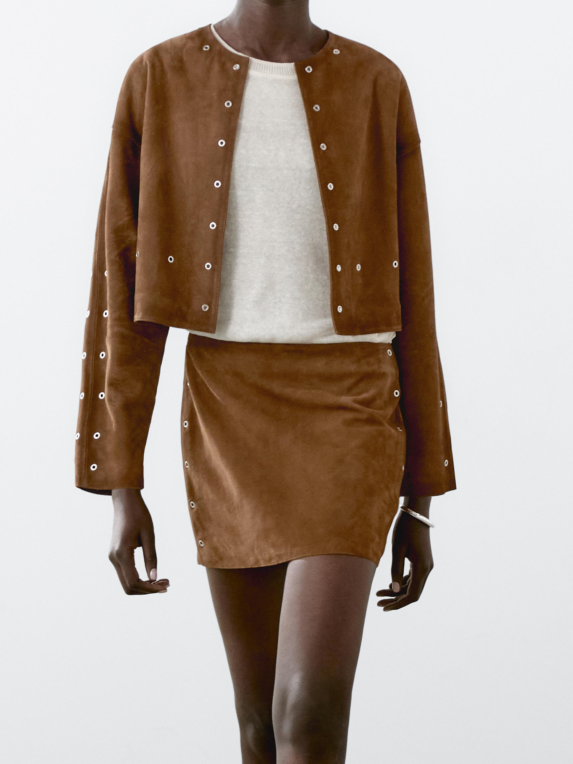 Suede leather mini skirt with eyelets