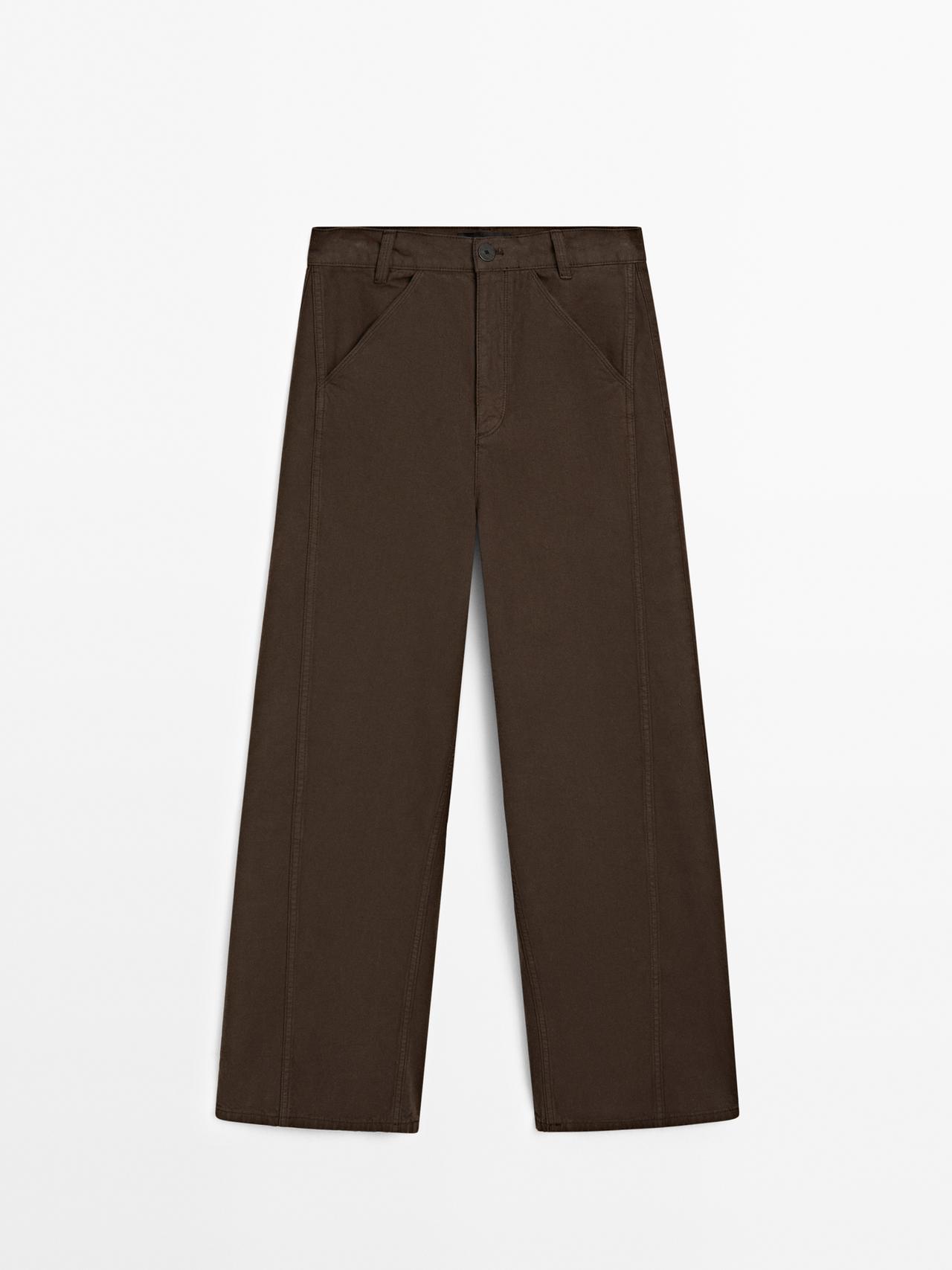 Massimo Dutti - Dame - Denimbukser Med Sømdetaljer - Chokolade - 34
