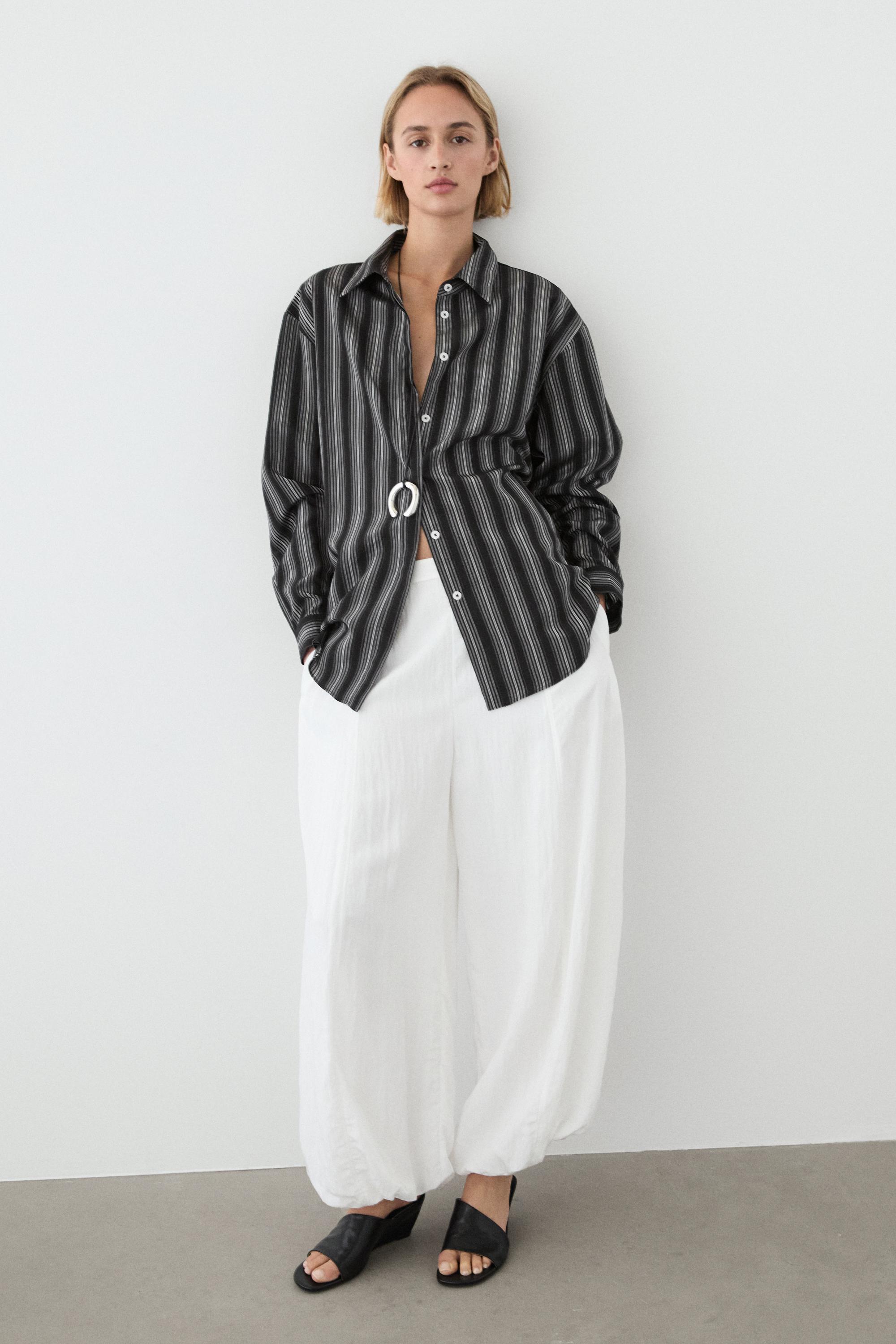 Flowing shirt with striped detailing — BLACK