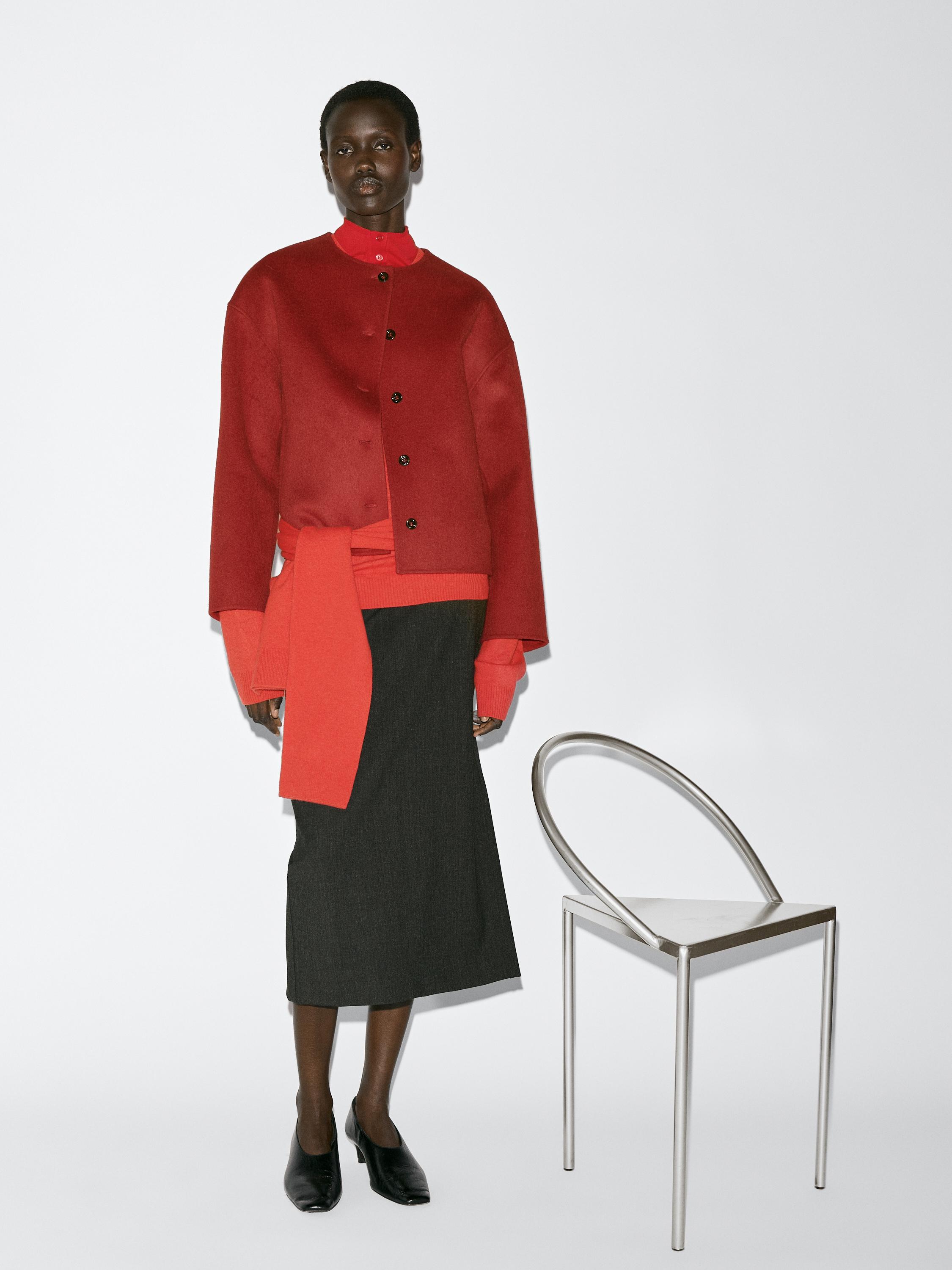 Wool blend jacket with seams — RED