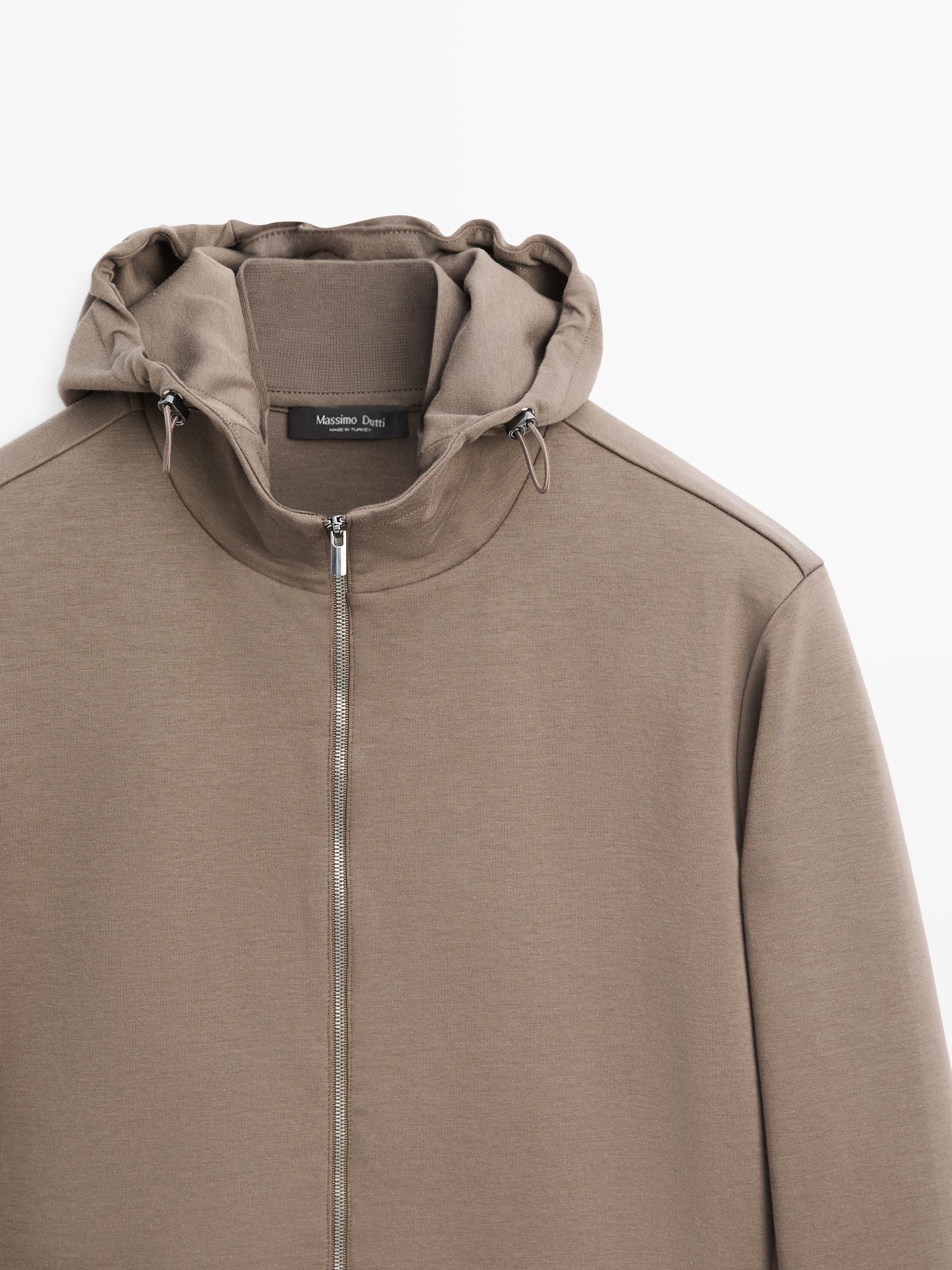 Cotton blend hooded jacket — KHAKI