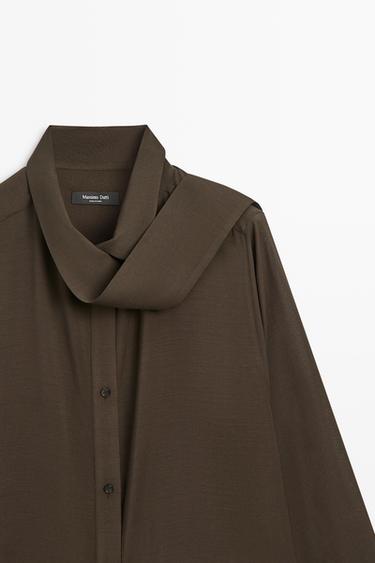 Semi-sheer shirt with tie detail — BROWN 4