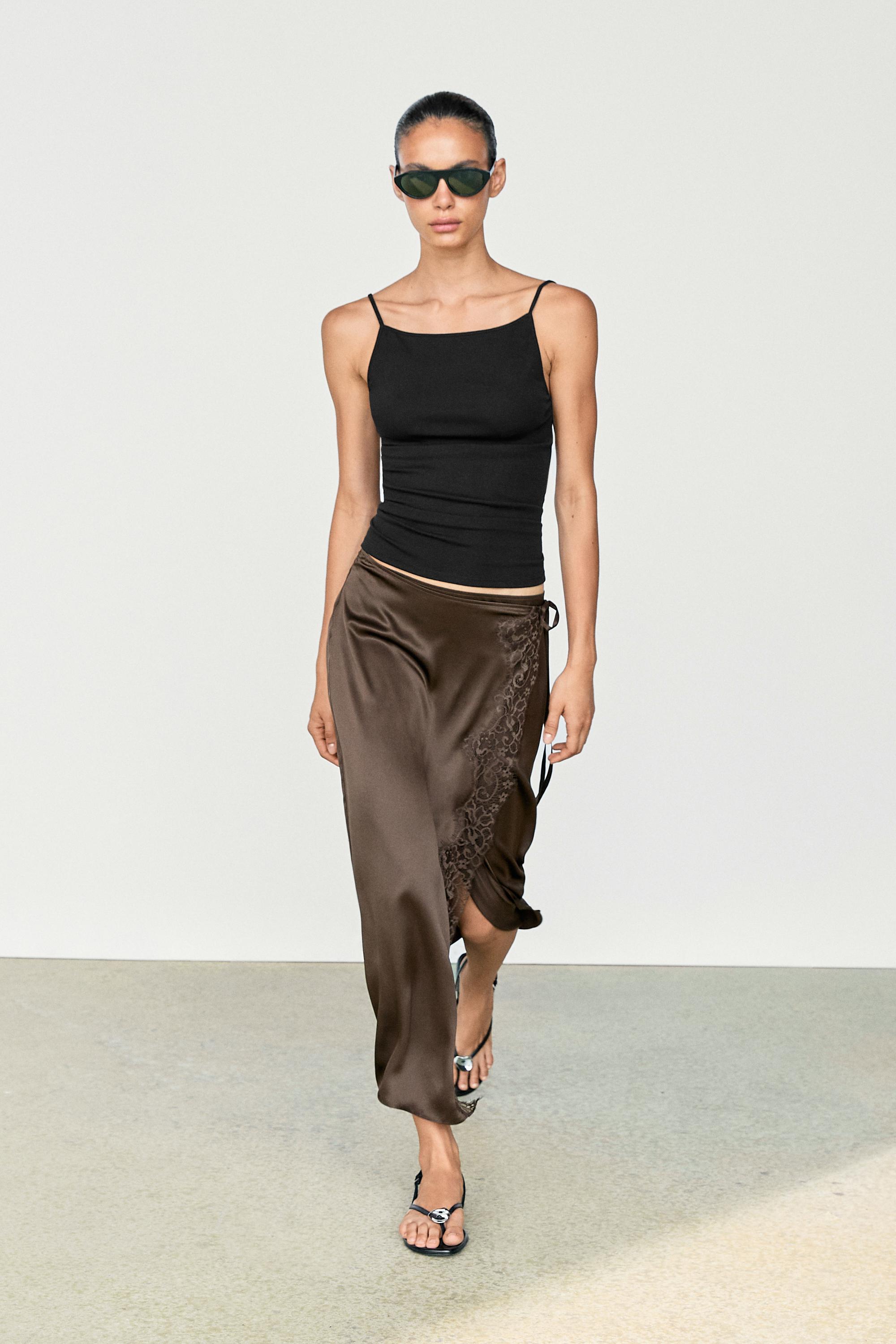 Cotton blend camisole top — BLACK