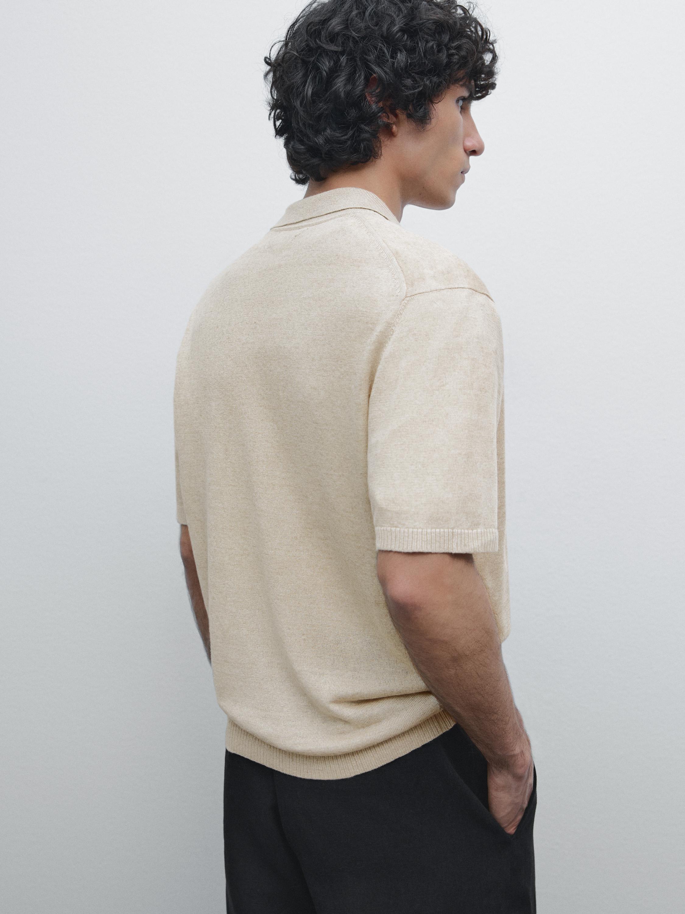 Linen knit cardigan with polo collar