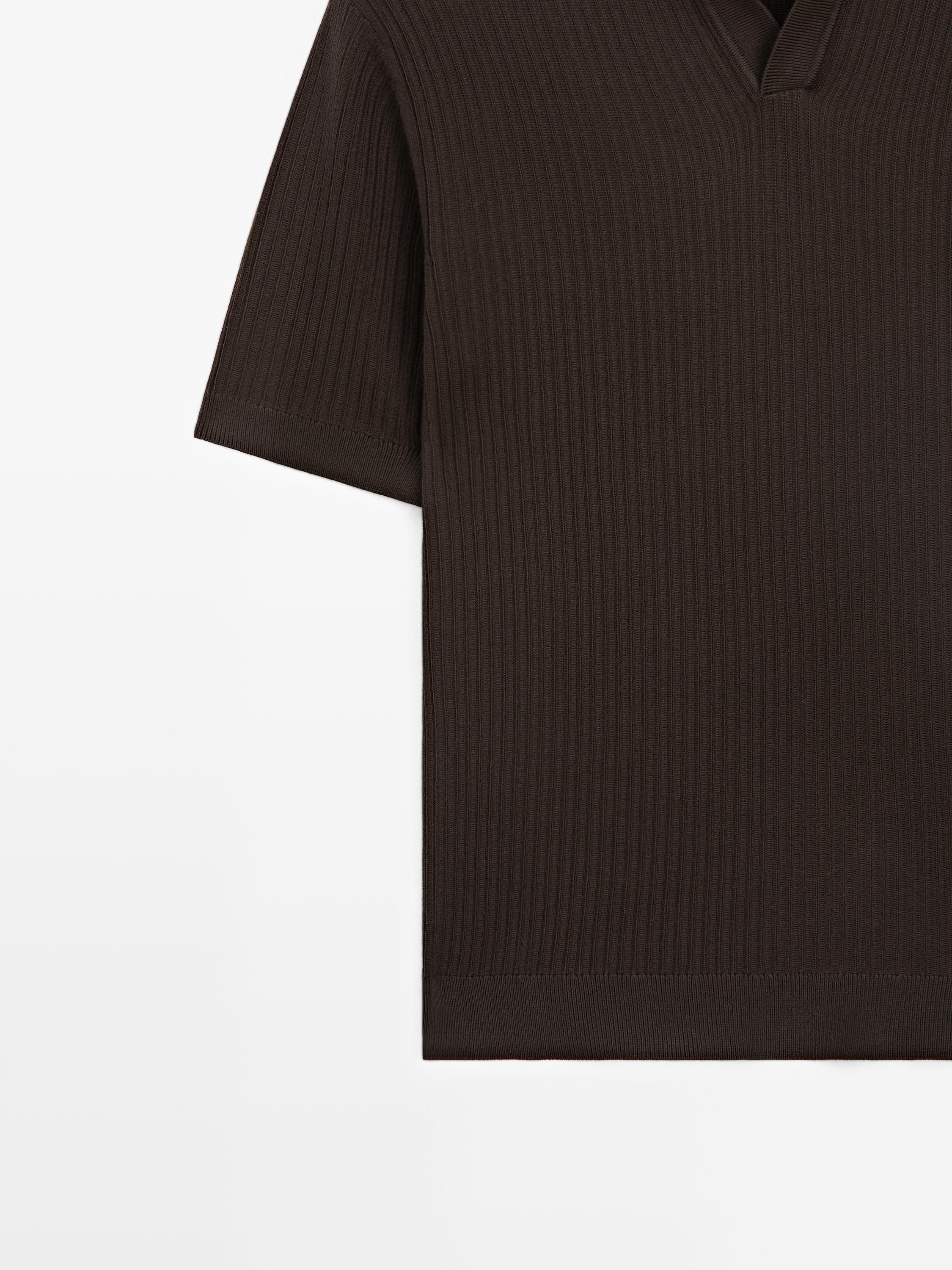 Regular fit cotton knit polo shirt — BROWN MARL