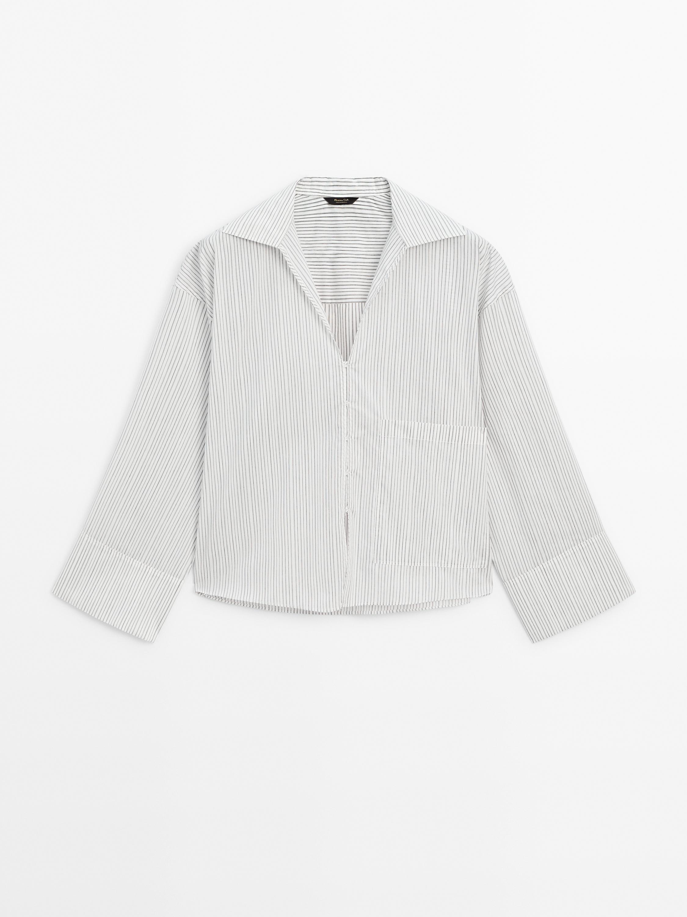 Striped cropped poplin shirt