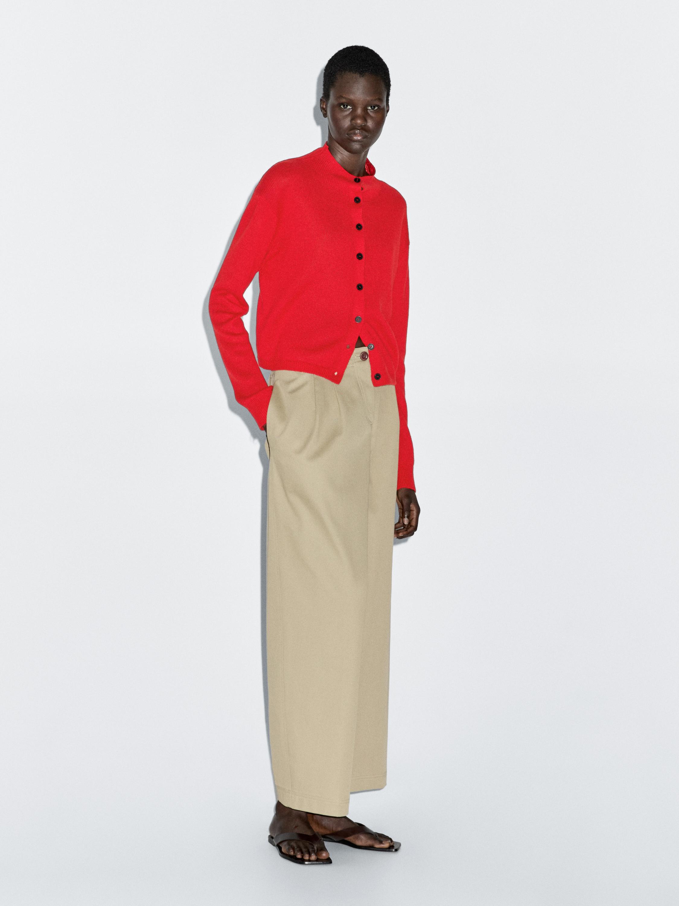 Cardigan mezzo collo di lana e lino