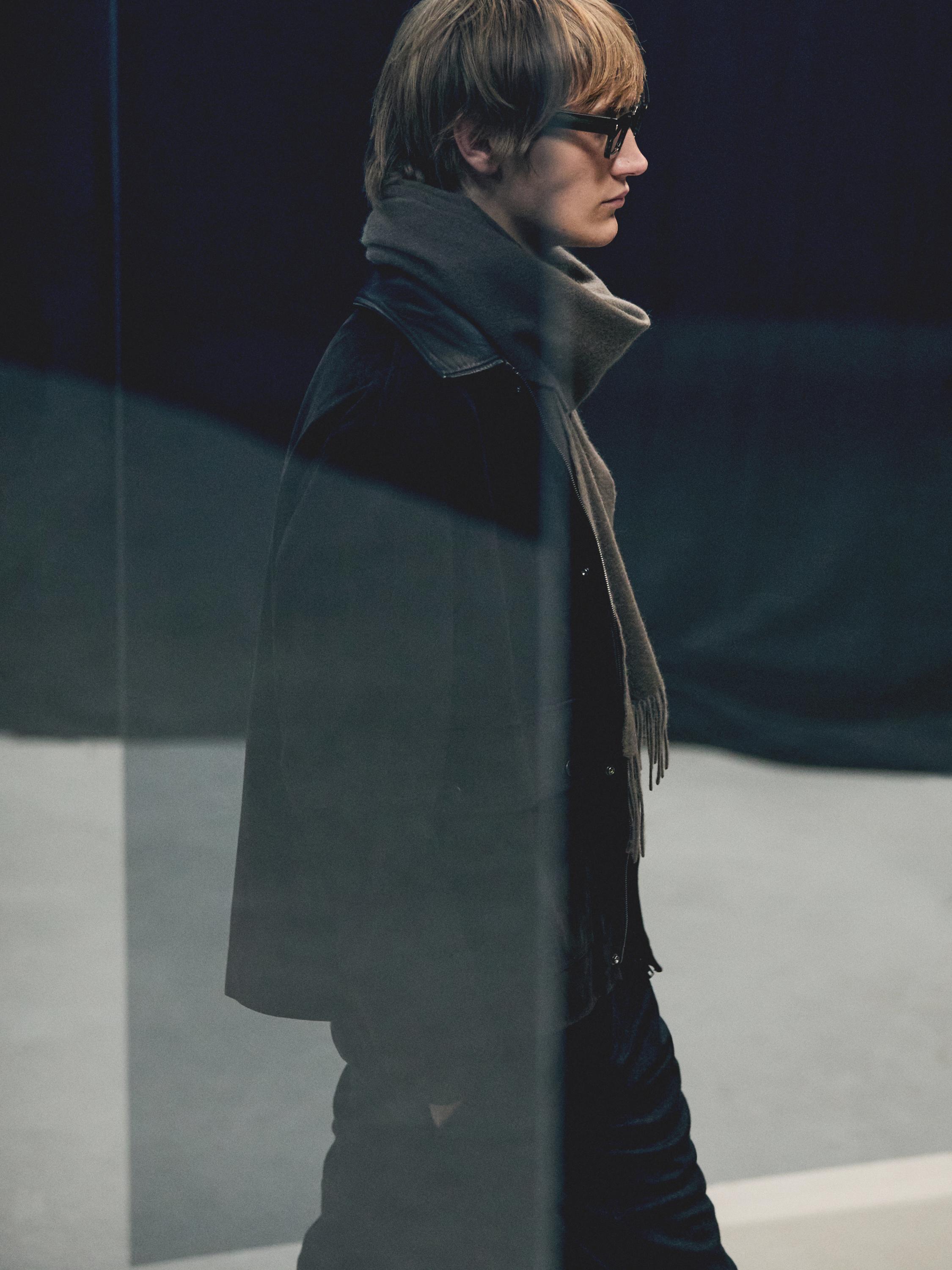 Suede leather jacket with collar detail