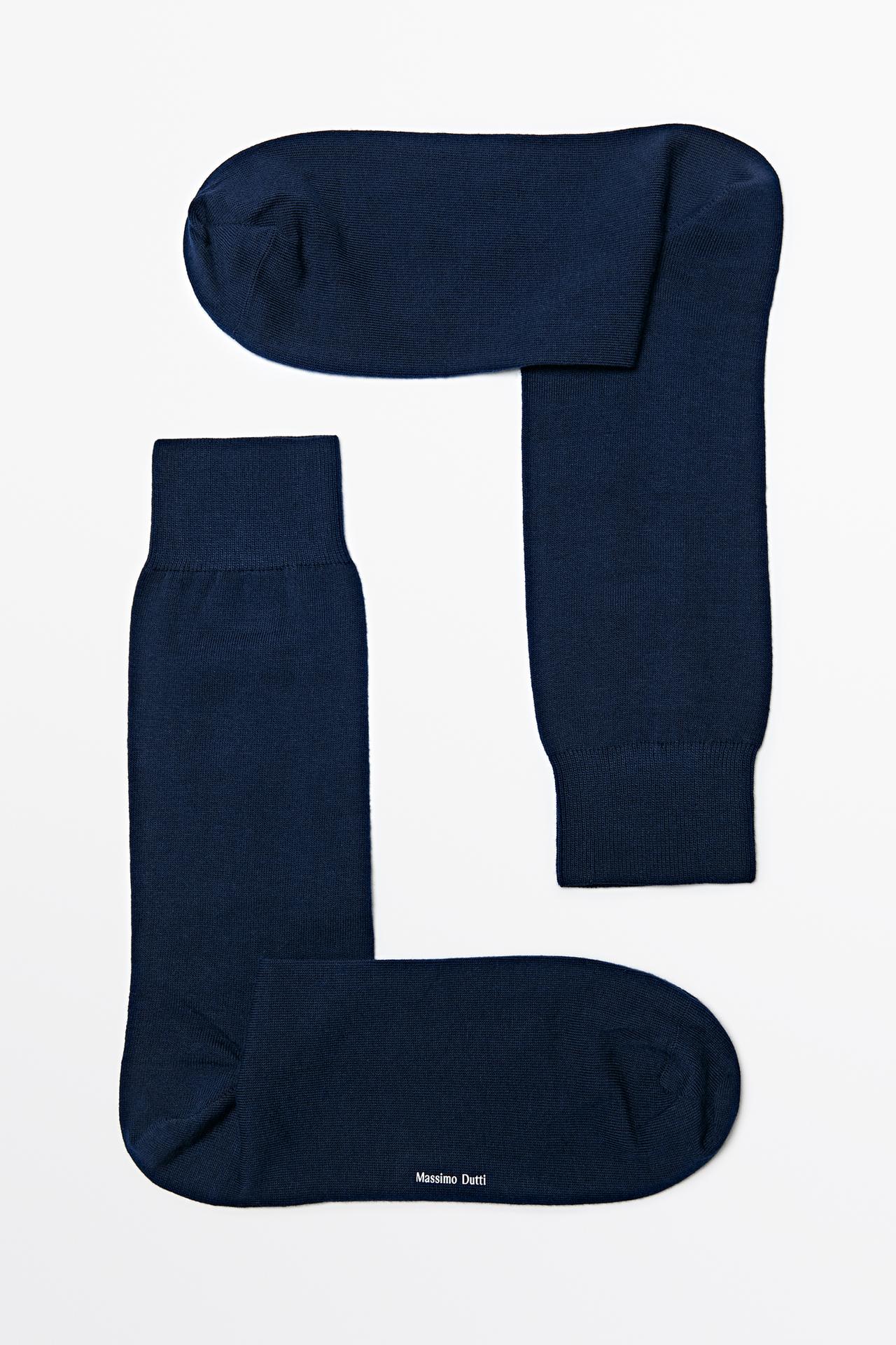 Plain cotton blend knit socks — NAVY BLUE