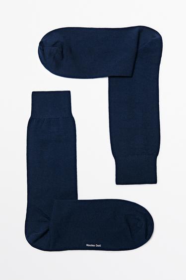 Plain cotton blend knit socks — NAVY BLUE 5