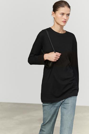 100% cotton long T-shirt with round neck — BLACK 3