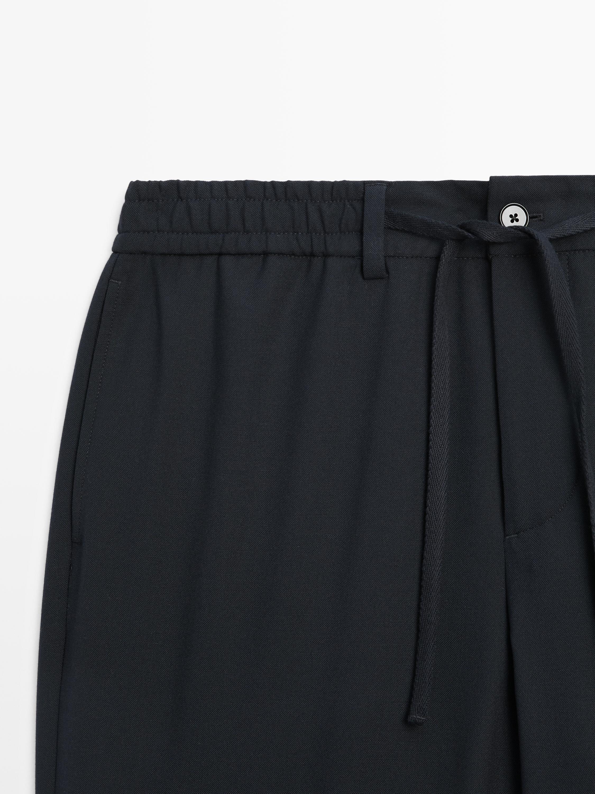 Cool wool textured pants — NAVY BLUE