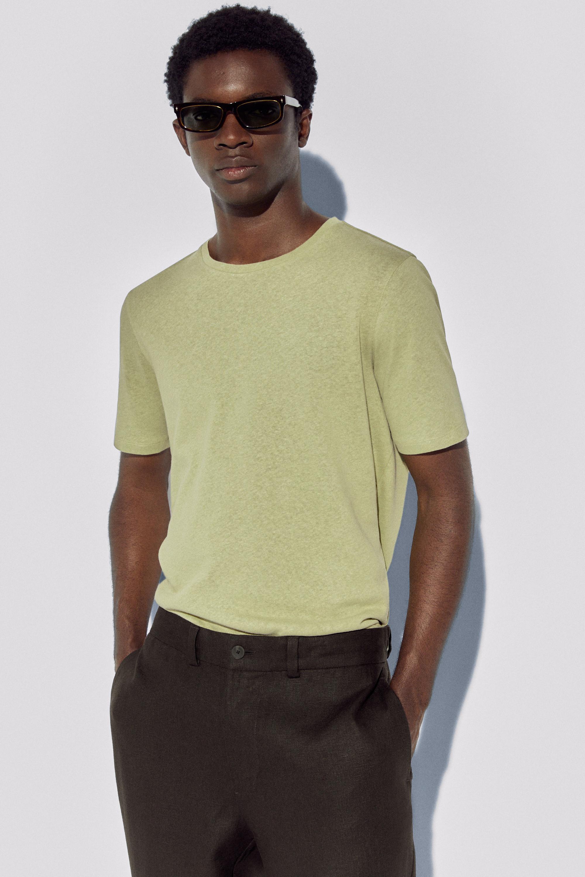 Short sleeve linen and cotton T-shirt — GREEN