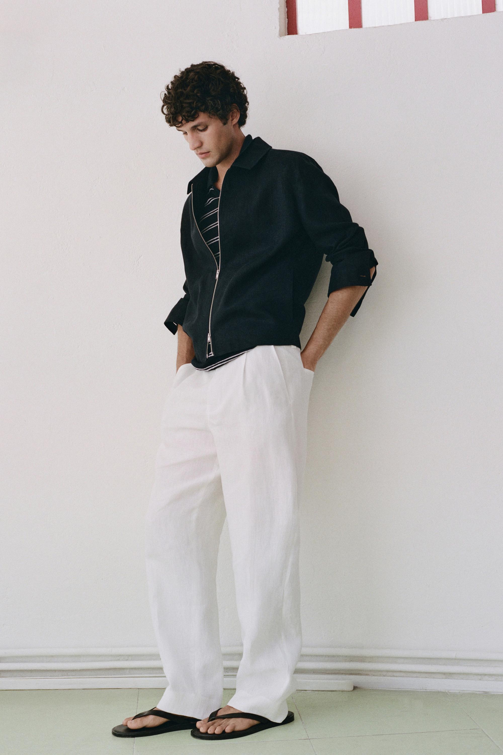 Cropped linen jacket — NAVY BLUE