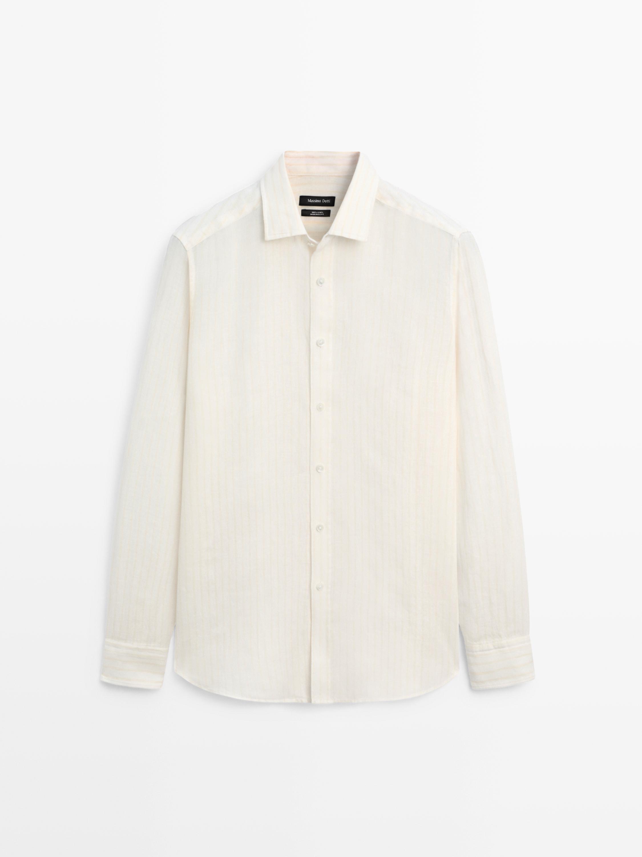 100% linen regular fit shirt — BEIGE